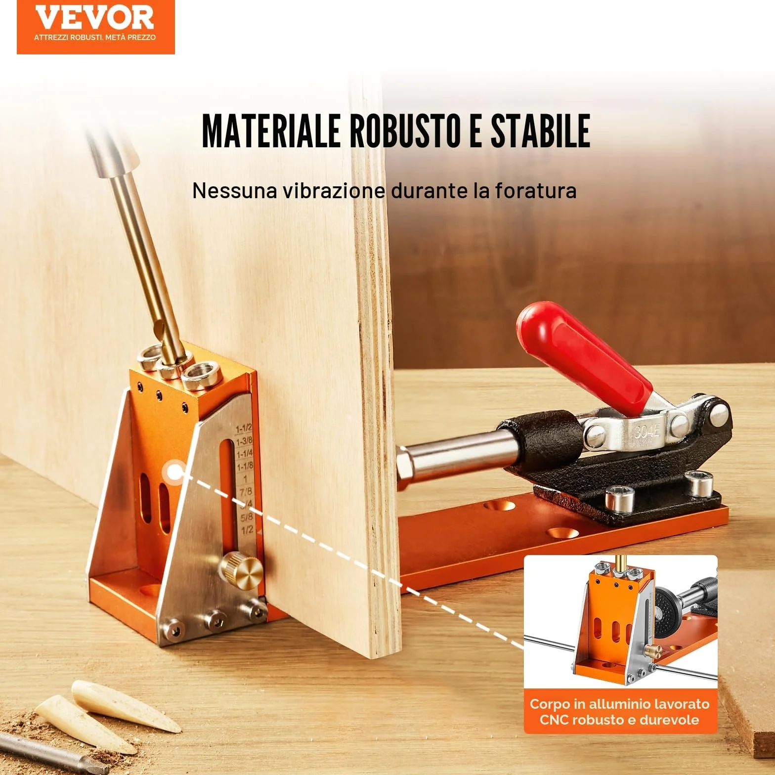 VEVOR Kit Dime per Fori Tascabili 3 Fori con Chiave Punte Quadrate, Set Dima Foratura Angolare Lavorazione Legno Alluminio
