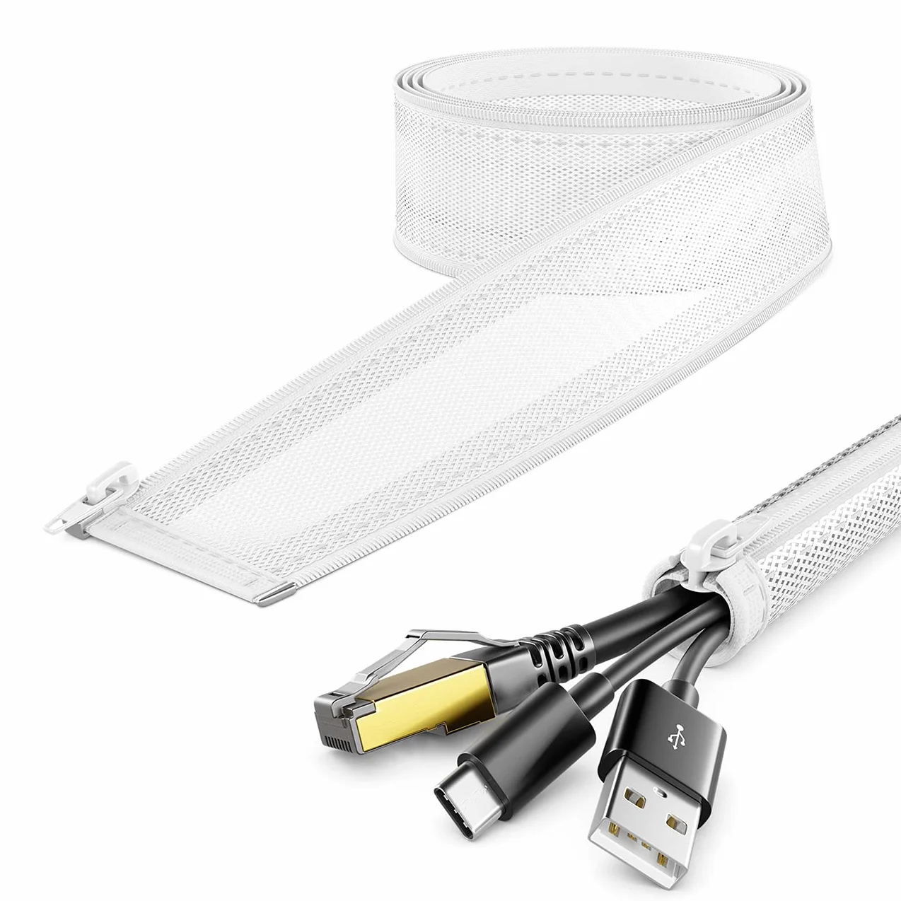deleyCON 1,5m Tubo Raccogli Cavi Flessibile 15mm Diametro Gestione Cavi Bianco
