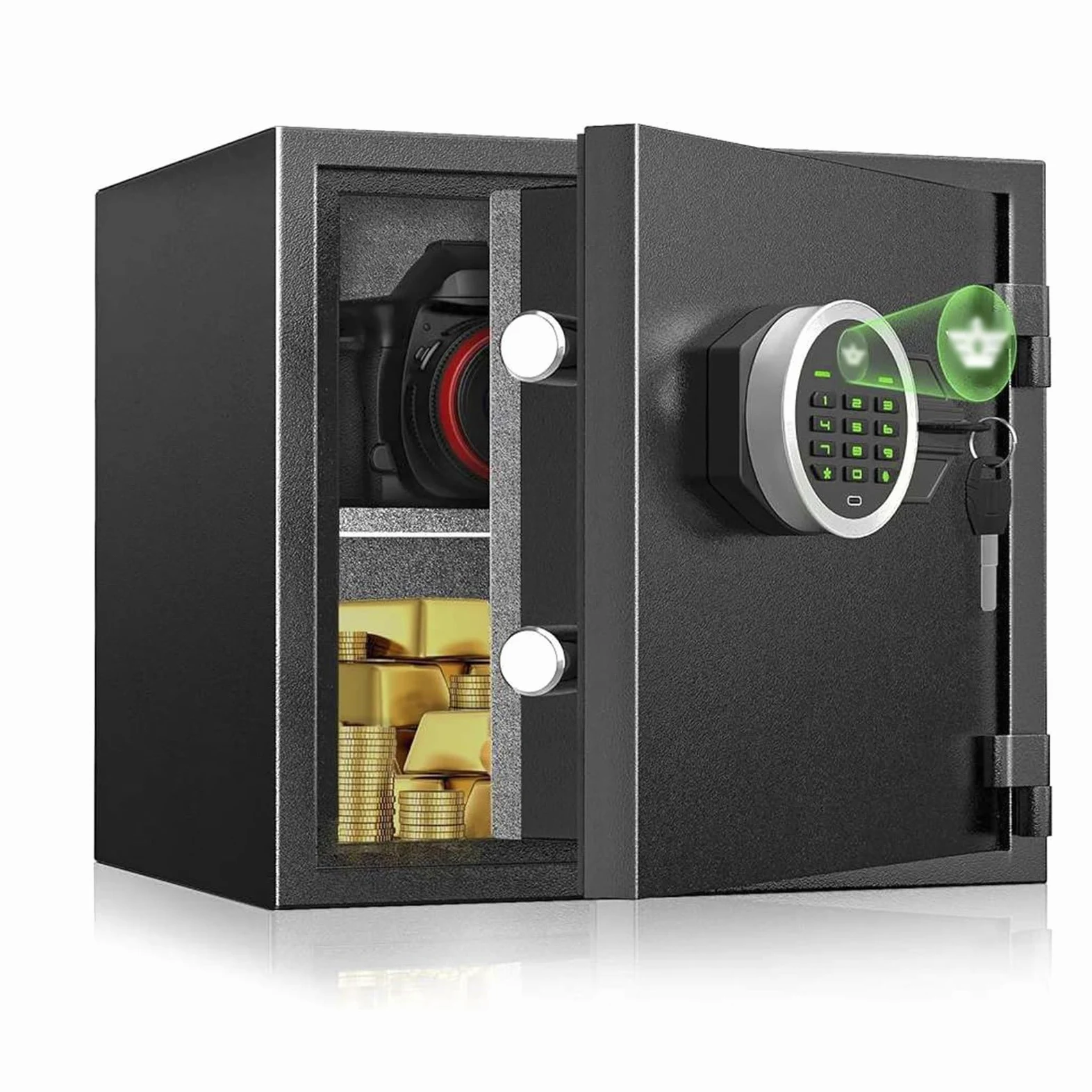 Cassetta di Sicurezza per Soldi Piccola Cassaforte Ignifuga In Acciaio con Combinazione Elettronica e Impronta Digitale Doppio Sistemas di Allarme Safe per La Casa, L'hotel e L'ufficio