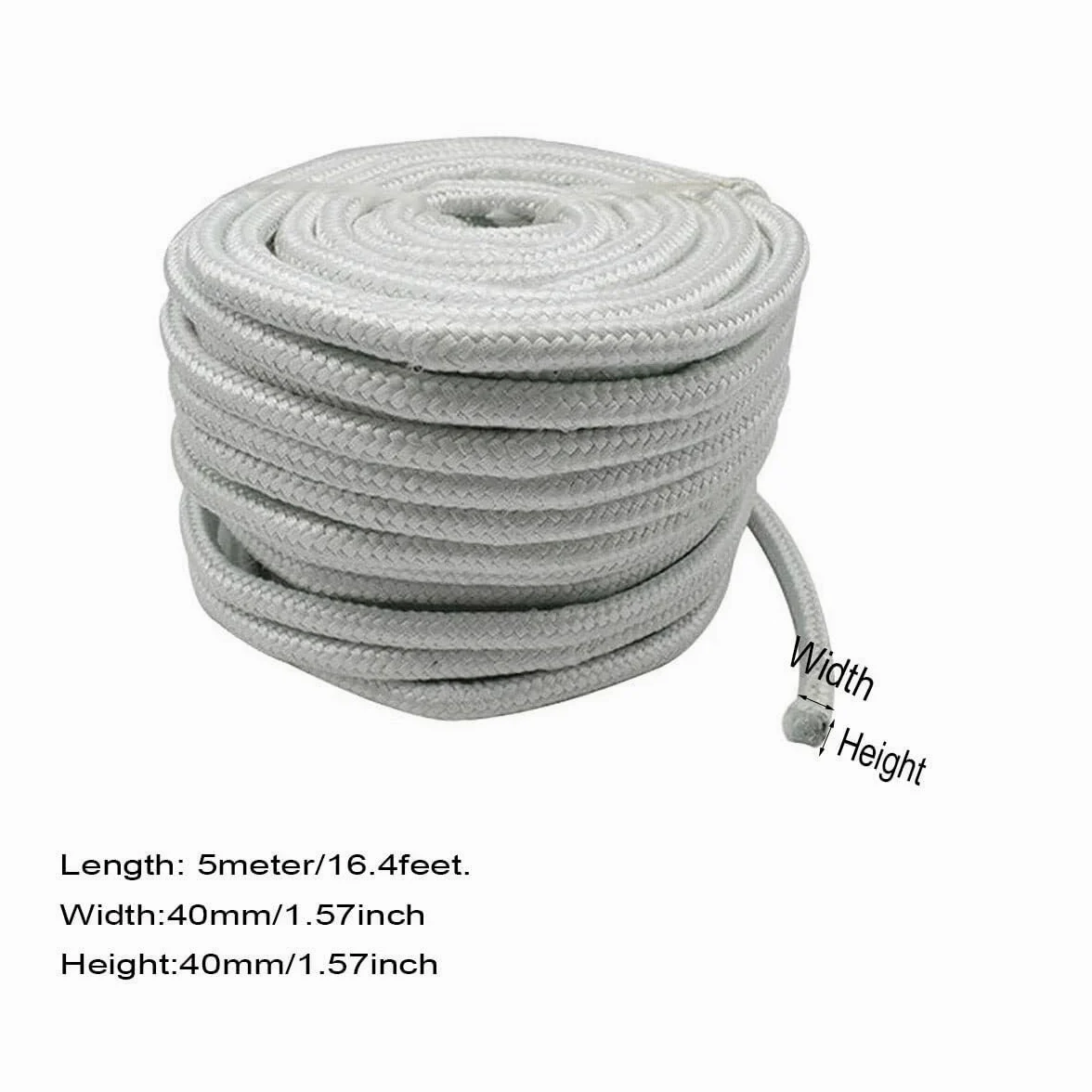 Filo di tenuta in fibra di ceramica intrecciata, quadrato, lunghezza 5 m, spessore 6-50 mm, resistente al calore, come guarnizione di ricambio per porte del radiatore, stufe | Diametro: 40 mm