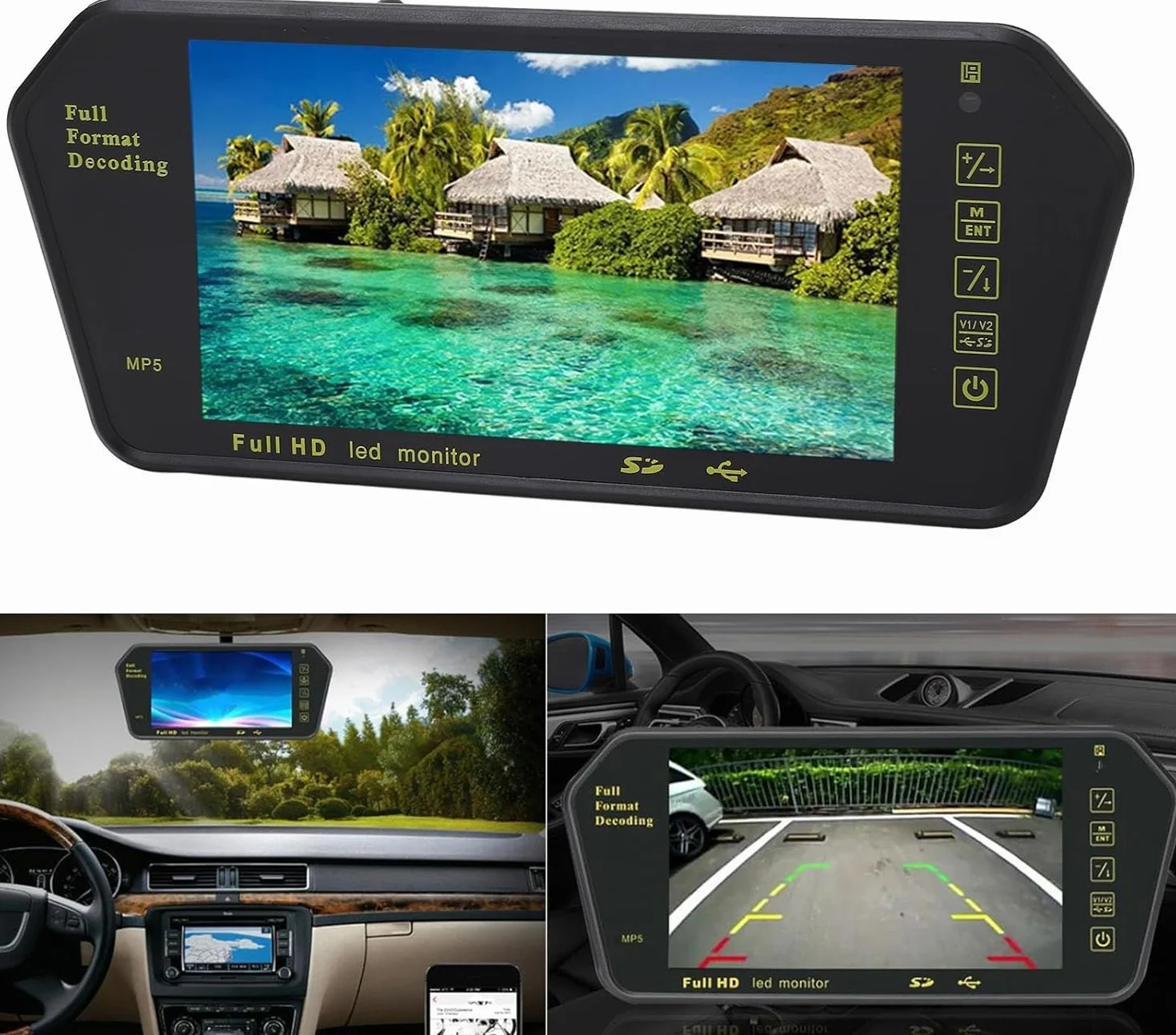 SPECCHIETTO RETROVISORE MONITOR 7'' BLUETOOTH USB SD TFT MP5