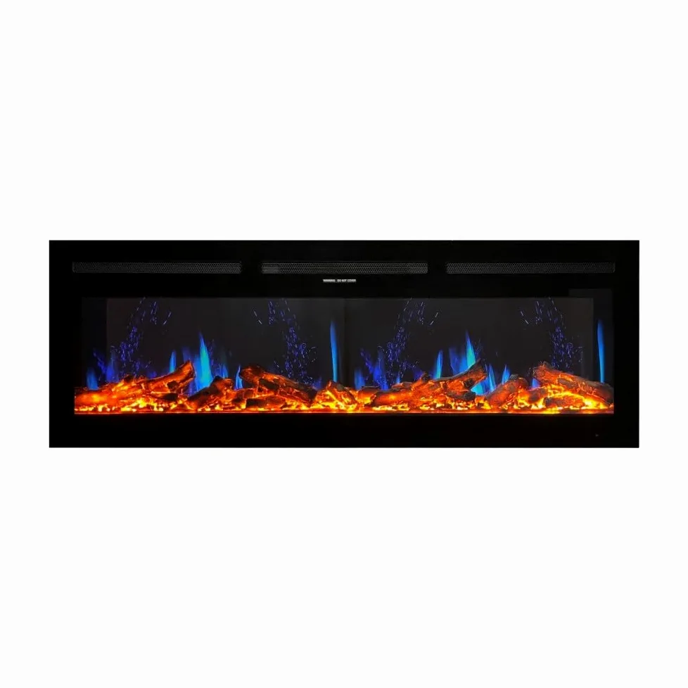 V-Art, camino elettrico da parete con schermo LCD, effetto fiamma realistico, 5 colori, stufa con tecnologia di visualizzazione delle fiamme 5D (127 cm)