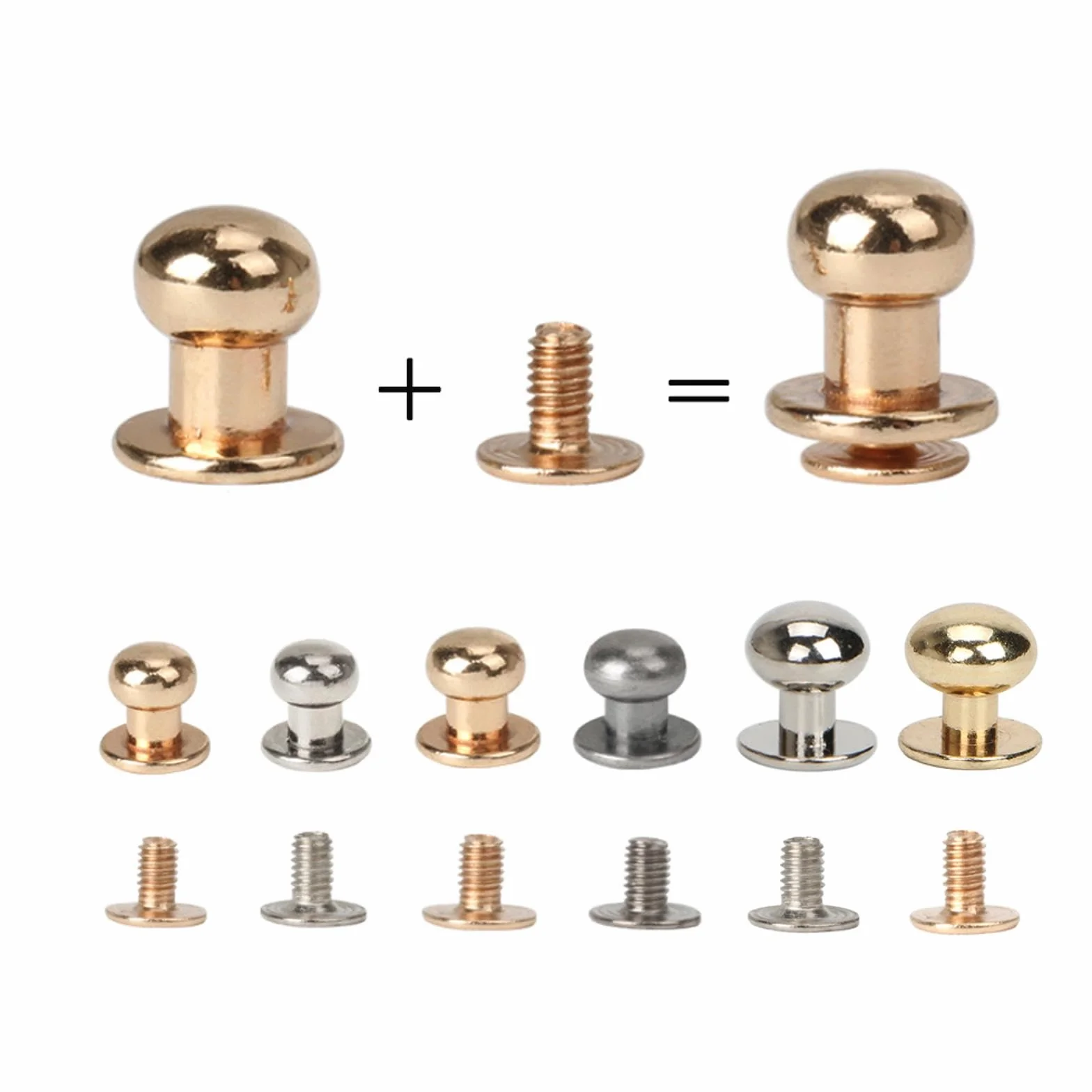 Borchie Dorate Solide a Testa Tonda 6mm in Lega di Zinco - Kit Rivetti Fai da Te per Cintura, Cinghia, Borsa