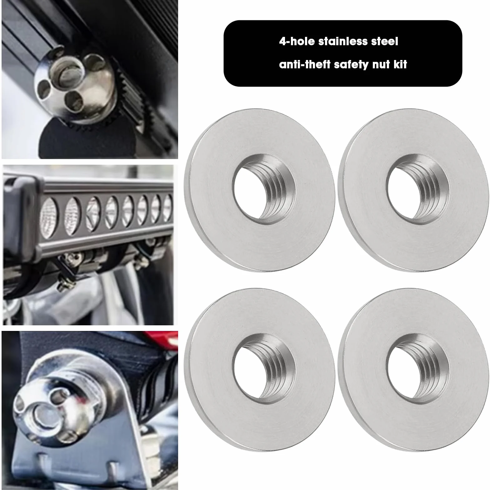 Kit Dadi Antifurto M8 4 Fori Acciaio Inox Portabici Tetto Tenda Sistema Solare Argento