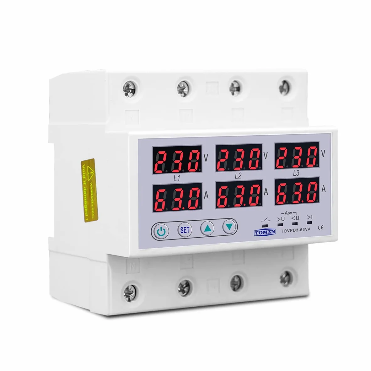 Interruttore Magnetotermico Differenziale Relè di tensione a 3 fasi DIN 380V VoltMeter Ammeter oltre e sotto Monitor Protezione Regolare la sovratensione corrente(63A)