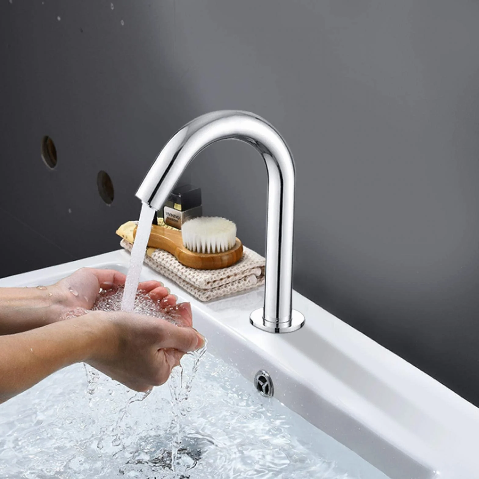 Rubinetto Automatico a Infrarossi con Sensore G1/2 Pollici, Acciaio Inossidabile, per Lavabo Bagno 17,5 cm