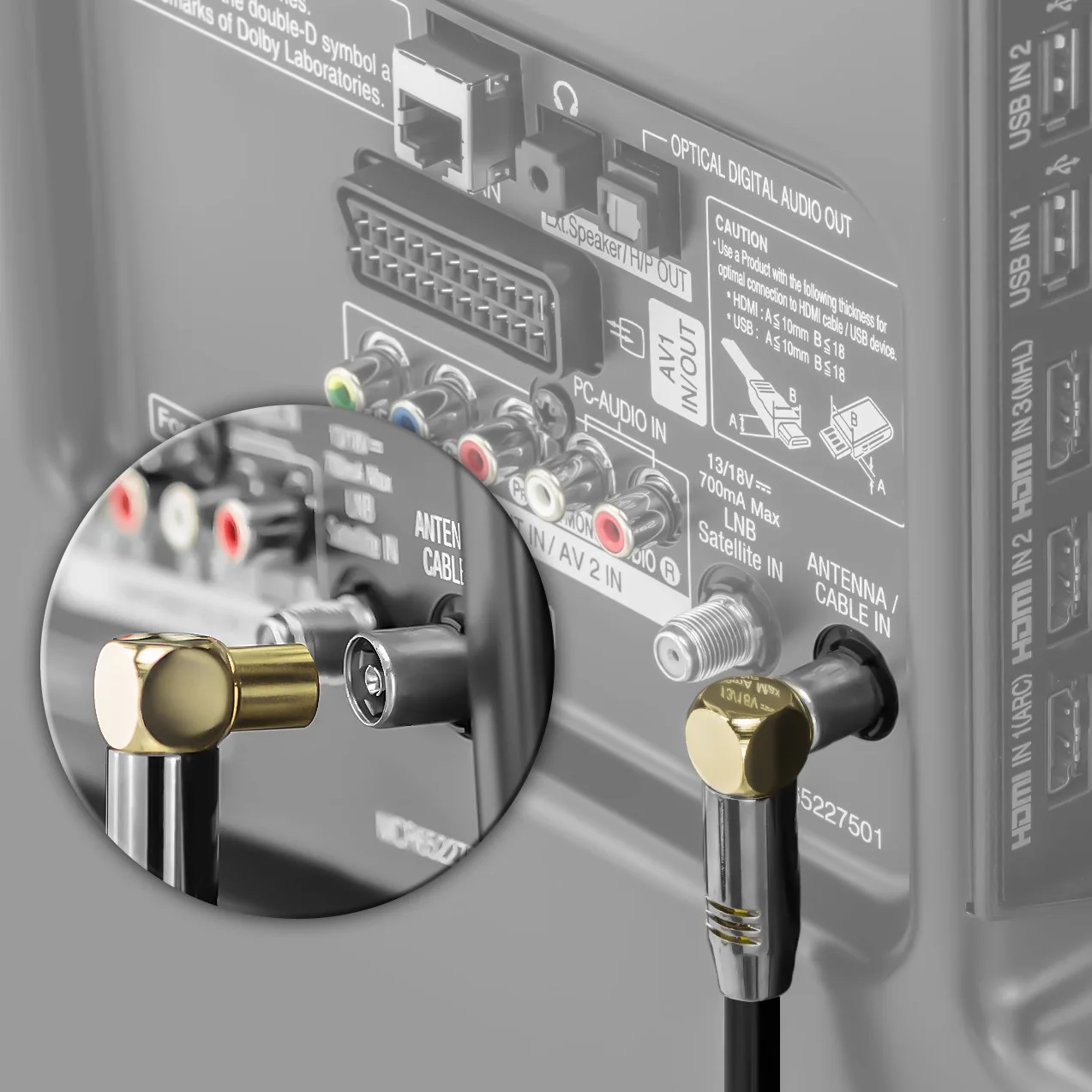 deleyCON 1,5m Cavo Antenna TV 4K Coassiale - 4K Ultra HD Full HD HDTV - 1x Spina IEC Angolata 90° a Presa IEC Dritta - TV Radio DVB-T2 - Connettori in Metallo - Nero