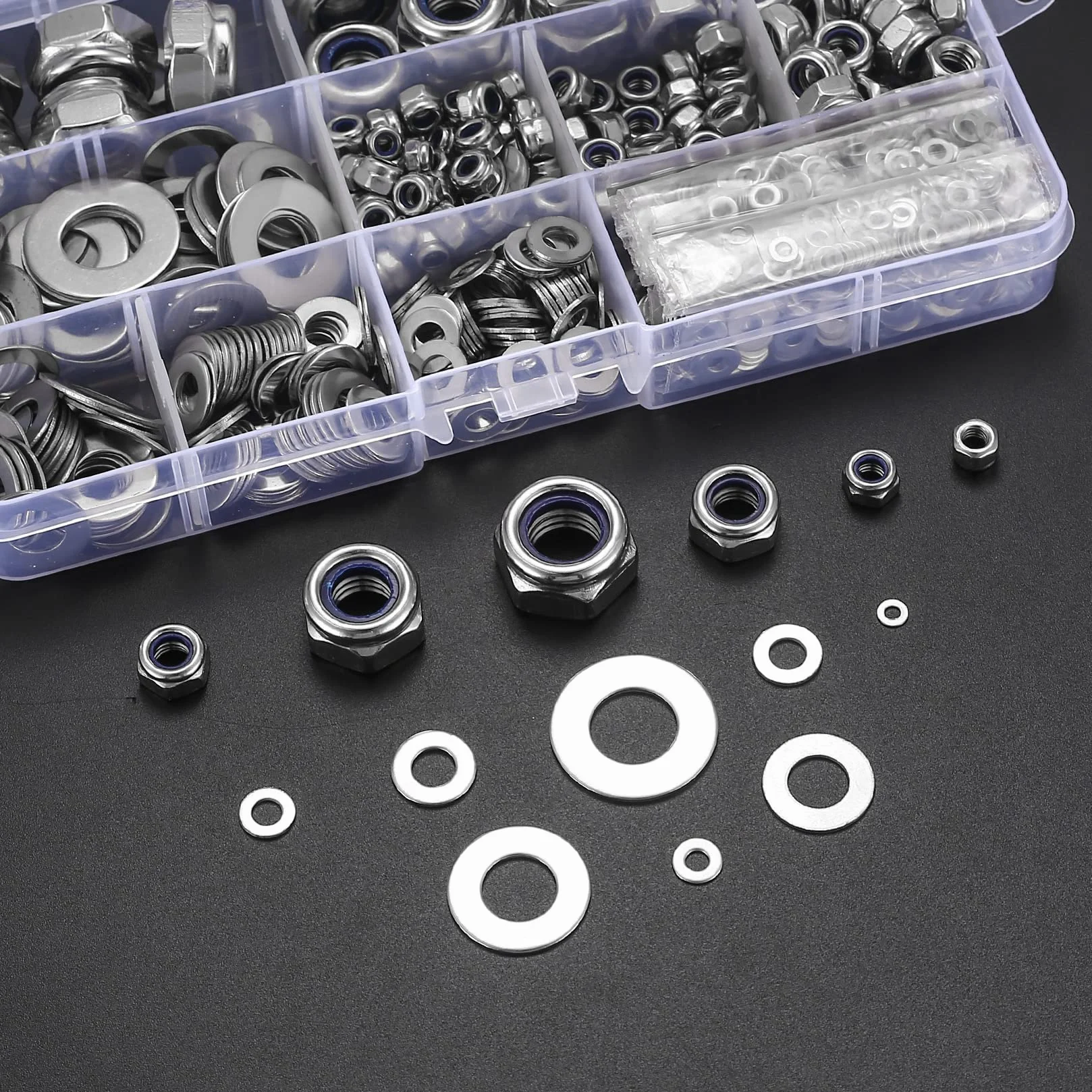Dadi Esagonali di Bloccaggio con Rondelle Piatte Set, Acciaio Inox M2.5-M12