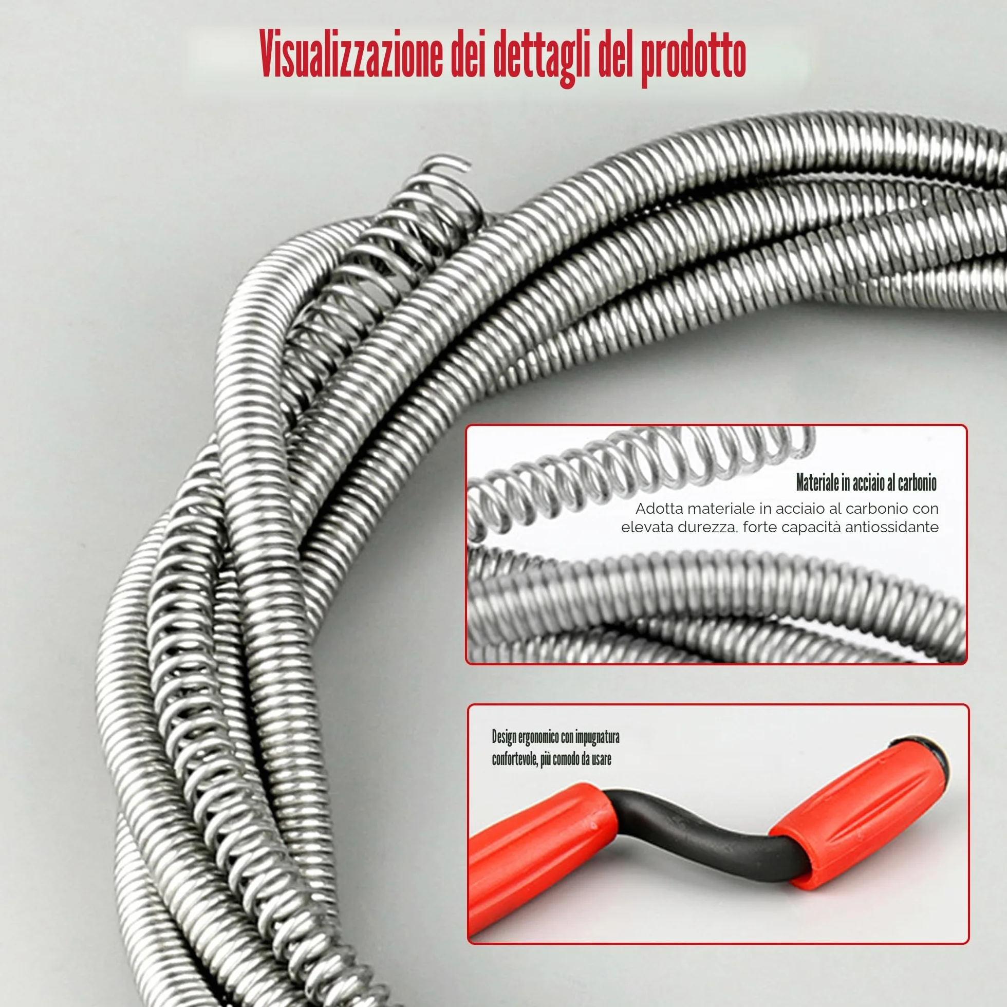 JAADU Stura Tubi Professionale 5m x 6mm Sonda Sturatubi per Lavandini e WC