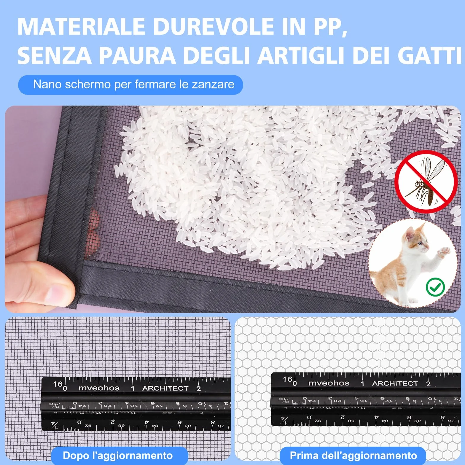 Zanzariere per Finestre con Cerniera Bidirezionale, 70x125 cm, Maglia in PP Antizanzare Traspirante, Nero