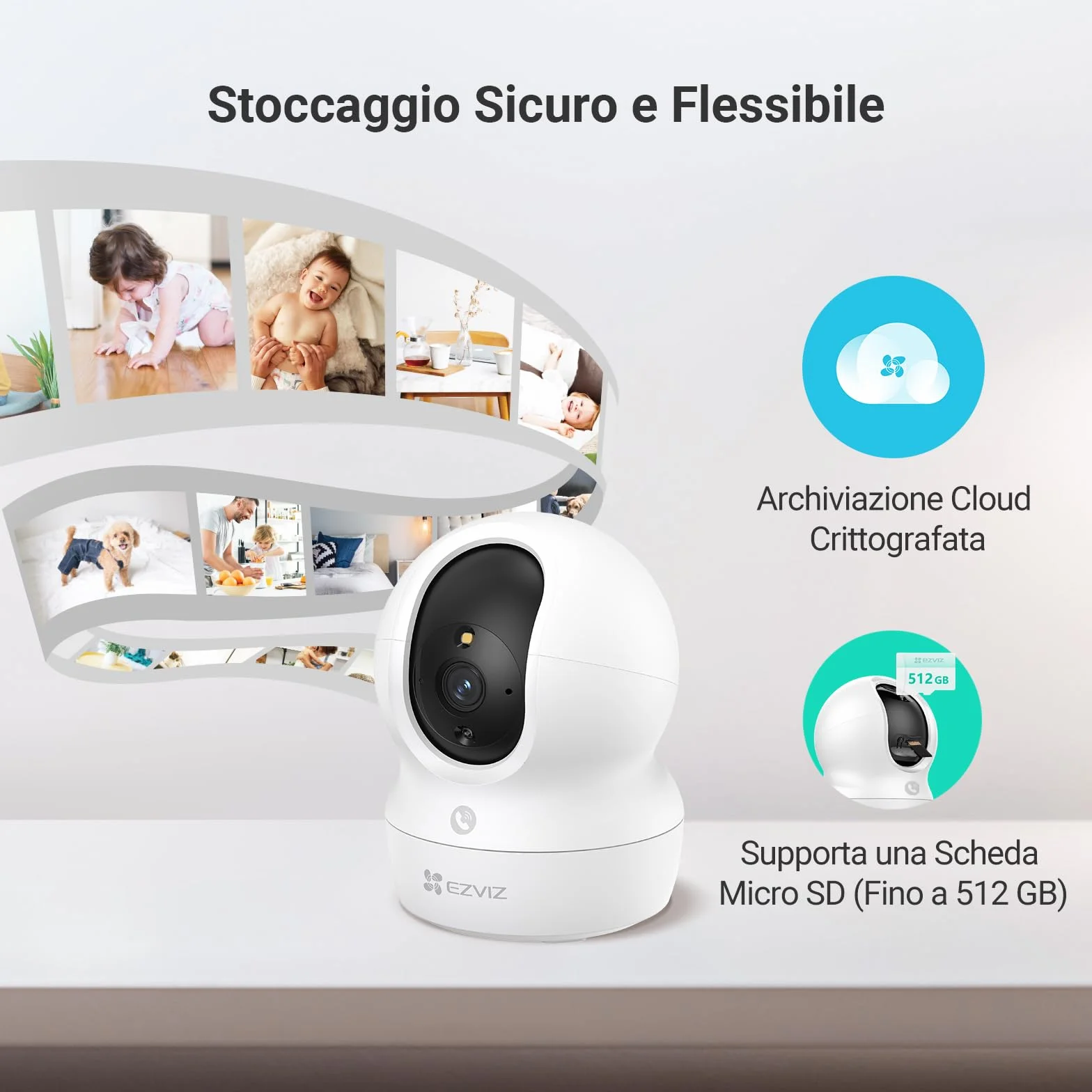 EZVIZ Telecamera Wi-Fi Interno 2K, Videocamera Sorveglianza 3MP per animali e bambini, Motorizzata a 360°, Audio a due vie, Funziona Alexa, Avvisi movimento, Visione notturna, Modello CP1