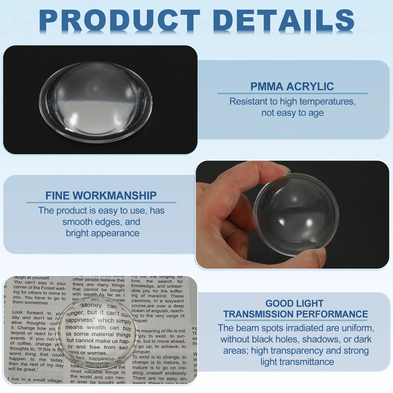 PATIKIL Diametro 54mm Lente Convessa Piatta, 3 Pezzi Altezza 19mm Lente Ottica Convessa Acrilica LED con Bordo per Torcia Faro Auto Bicicletta Proiettore, Trasparente