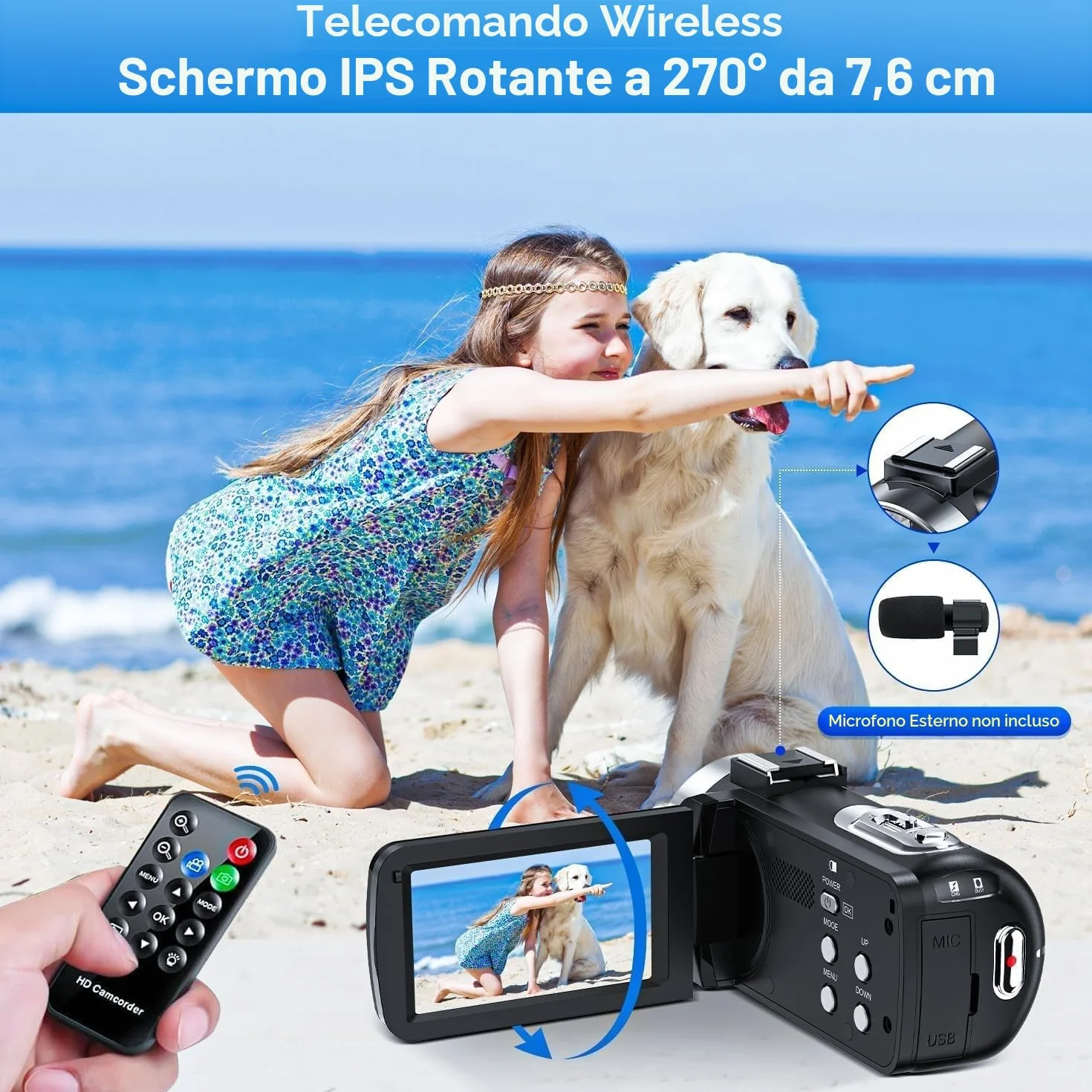 Videocamera 4K 42MP Camcorder per YouTube, 18X Zoom Digitale Videocamere, Schermo Rotante 270° 3" Vlog Camera con Scheda SD da 32 GB, Telecomando, 2 Batterie