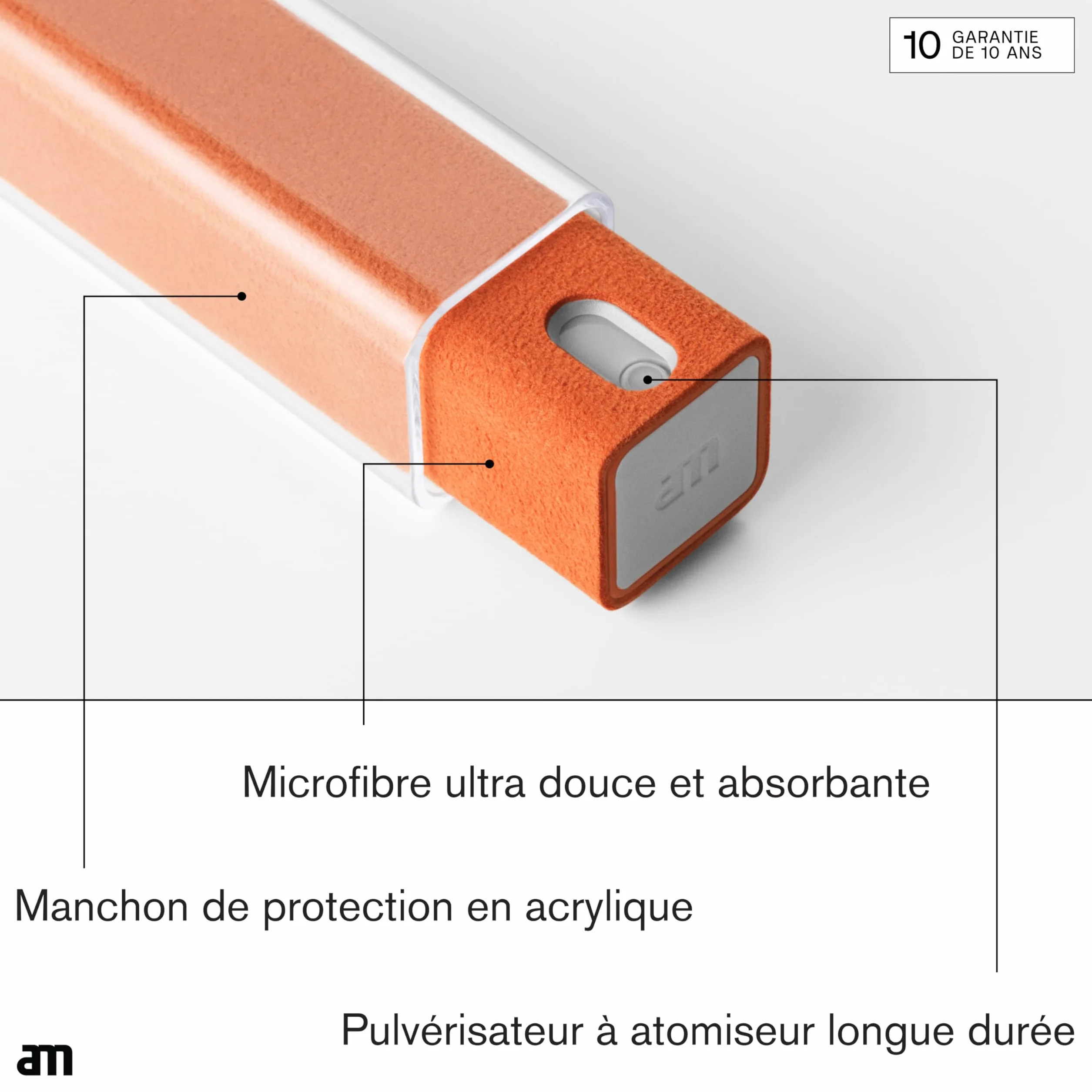 am Set di Pulizia per Schermo – Spray Detergente Liquido con Panno Integrato in Microfibra per Smartphone, Monitor PC, Smart TV, iPad Pro e MacBook Pro, Confezioni da 1, 2, 3 o 5 (Arancia, 1 Pack)