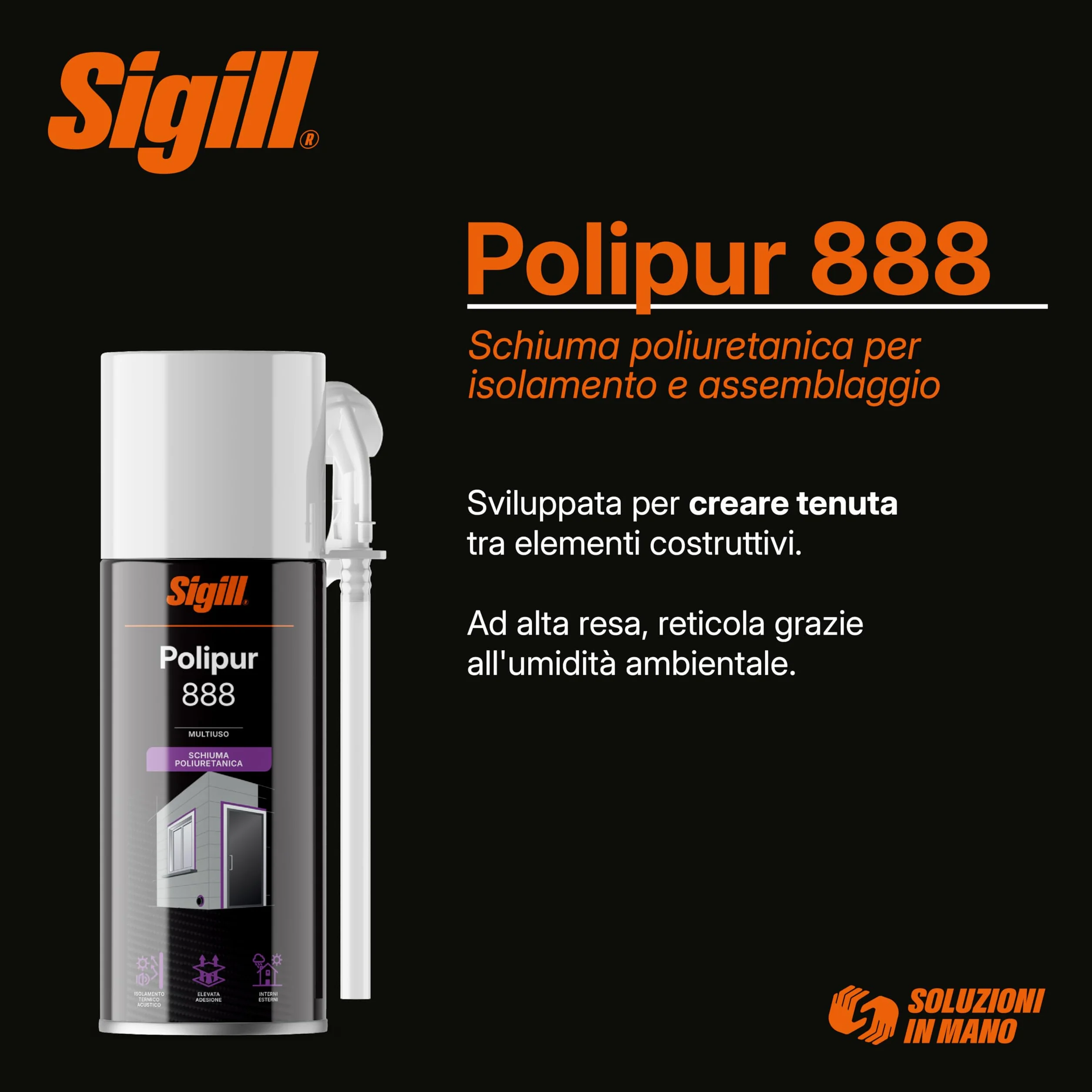 Polipur 888 Schiuma Poliuretanica Monocomponente 500 ml per Isolamento e Assemblaggio