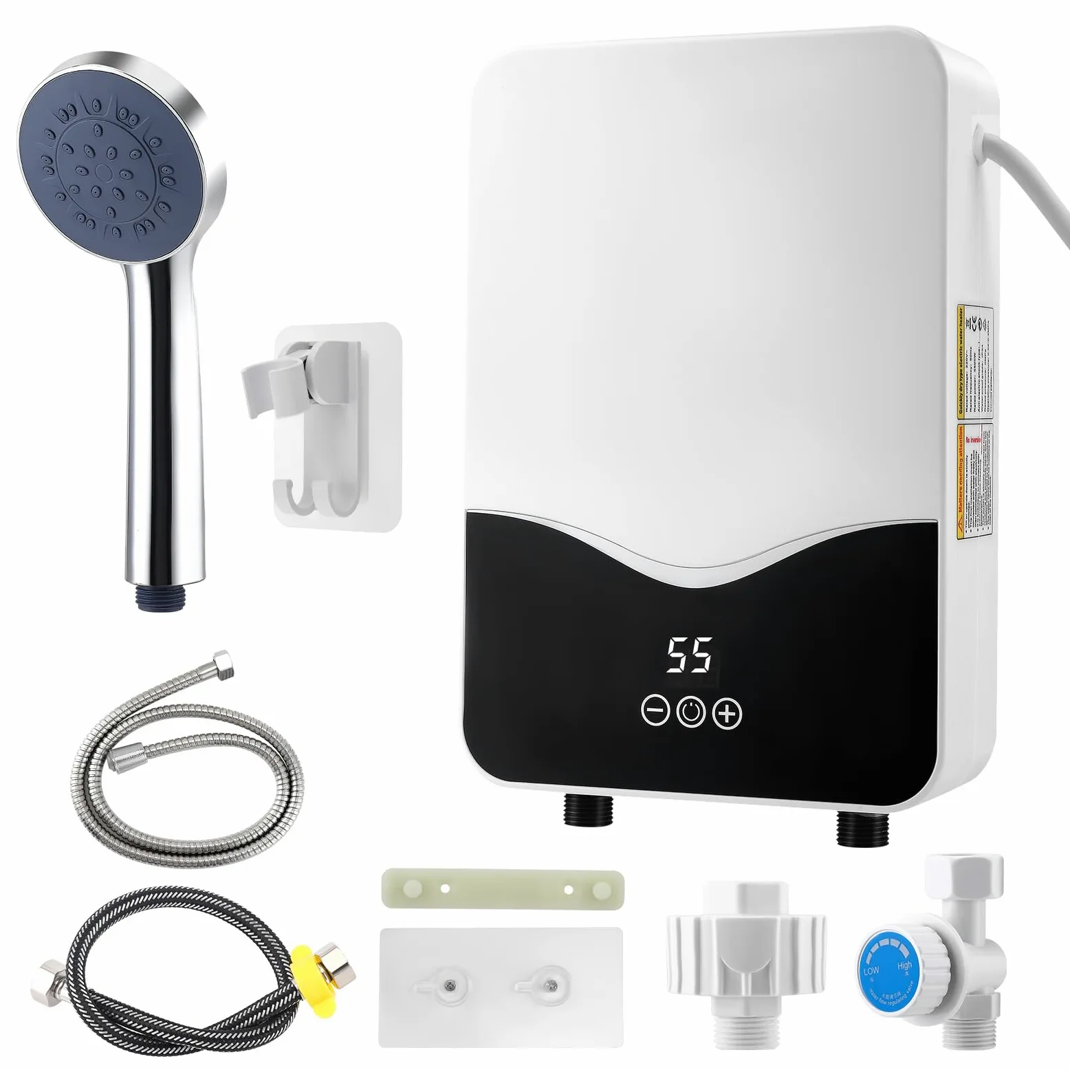 Scaldacqua istantanea, 5500 W, 220 V, scaldabagno elettrico senza serbatoio con LED, scaldabagno controllato elettronicamente per doccia, bagno, cucina [classe energetica A]