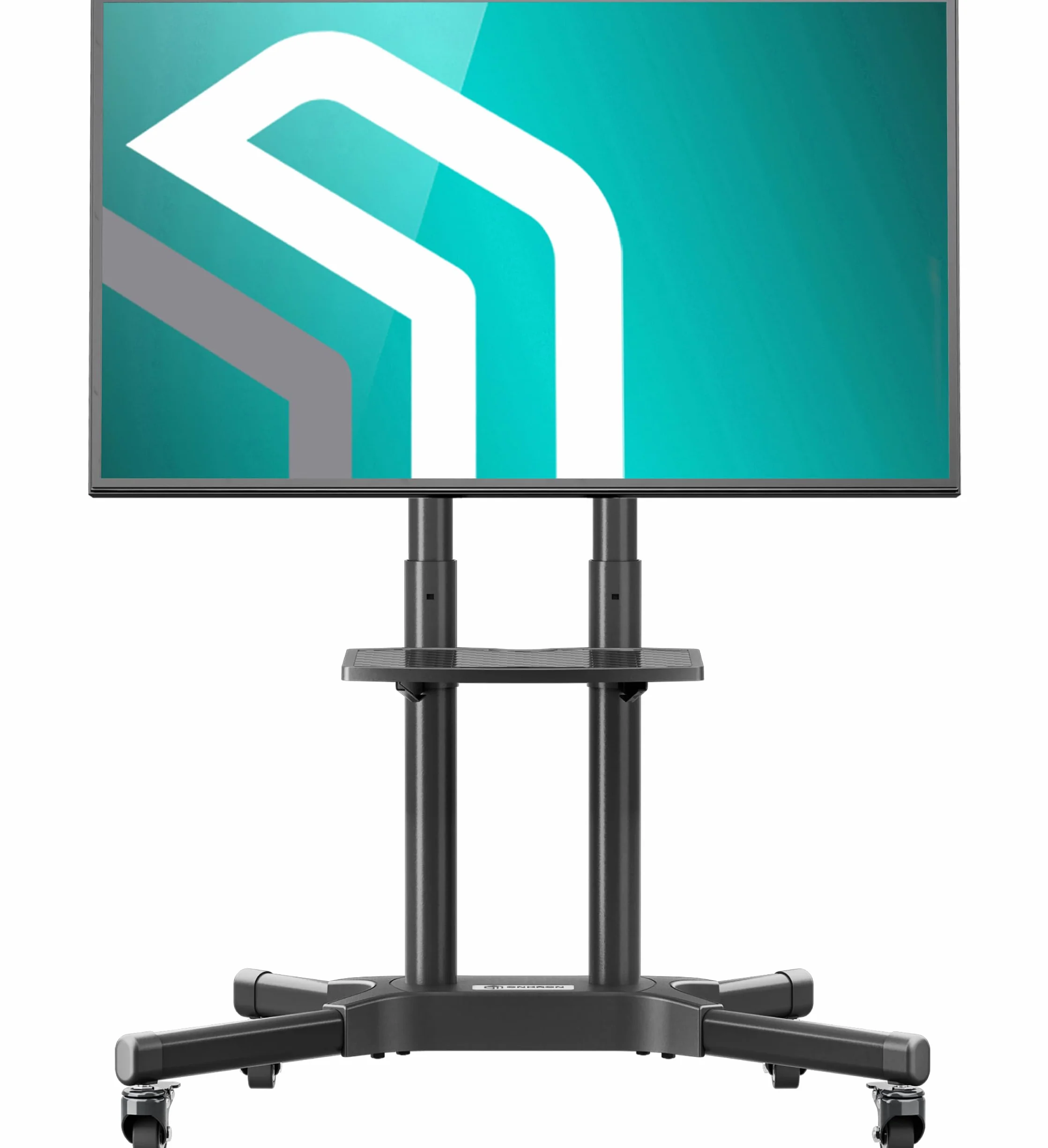 ONKRON Supporto TV da Pavimento 32" - 65", Carico max 50 kg, Porta televisore mobile VESA 100x100-600x400, Carrello TV con Ruote e Ripiano, Piedistallo da Terra, Altezza regolabile, Nero, TS1351-B