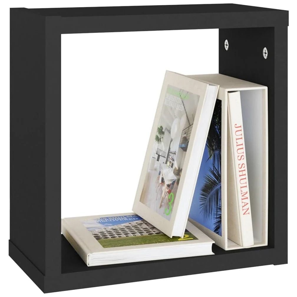 Scaffalature, mensole da parete e sporgenze, mensole cubiche da parete, 4 pezzi, nero, 30 x 15 x 30 cm