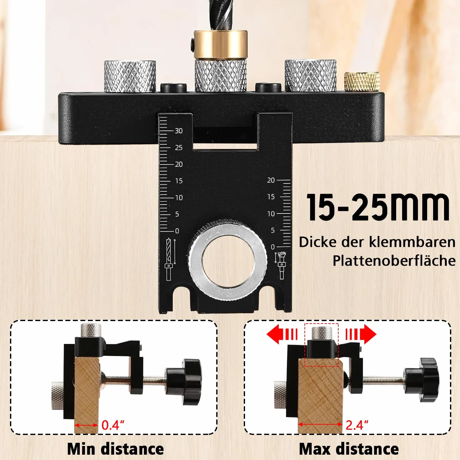 Stencil per mobili 3 in 1 8/10/15 mm tasselli in legno trapano fori guida regolabile