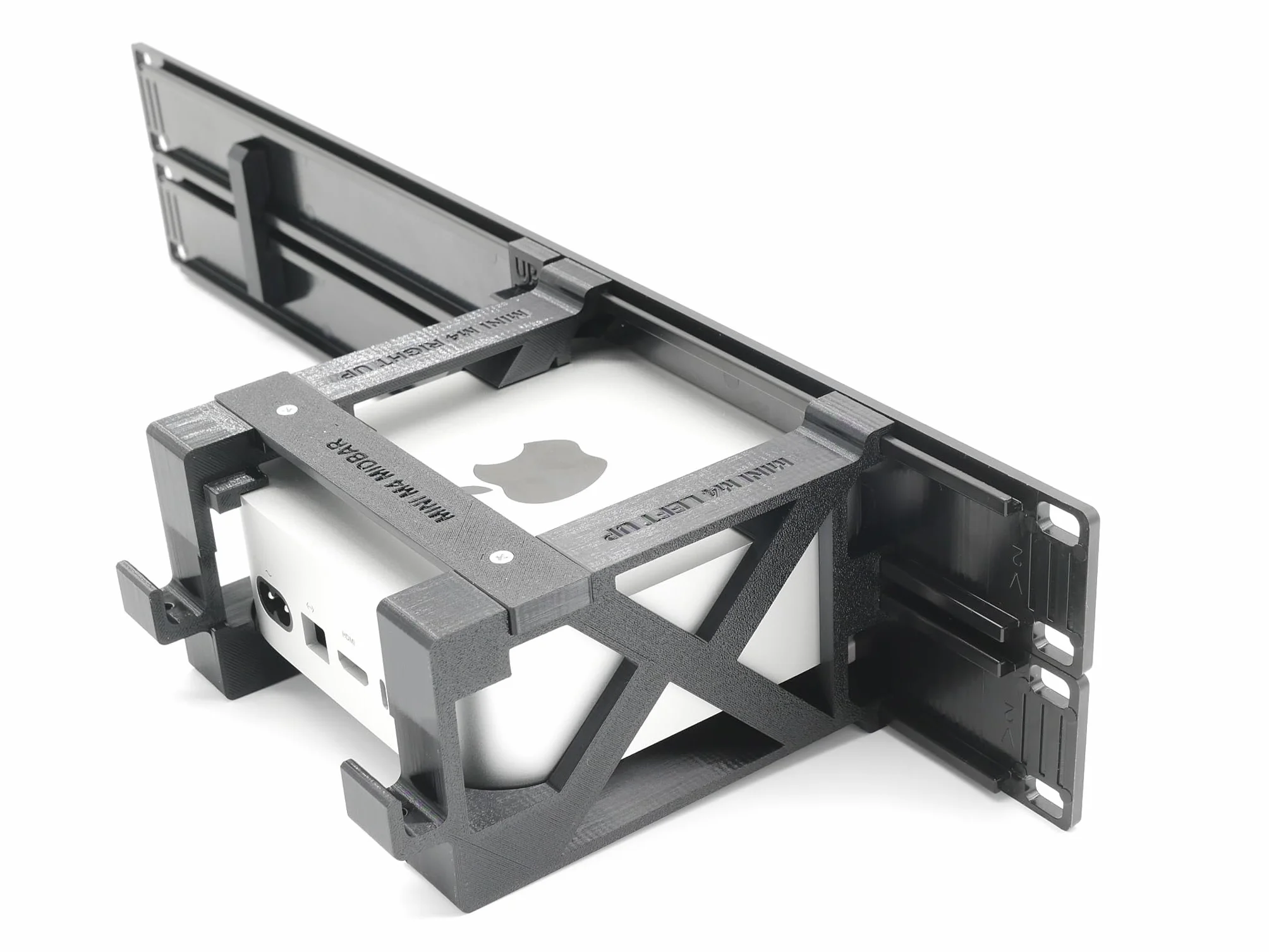 Supporto rack per 2 pz apple mac mini M4 - frontale stampato a iniezione - Rj45 keystone incl e braccio on/off remoto