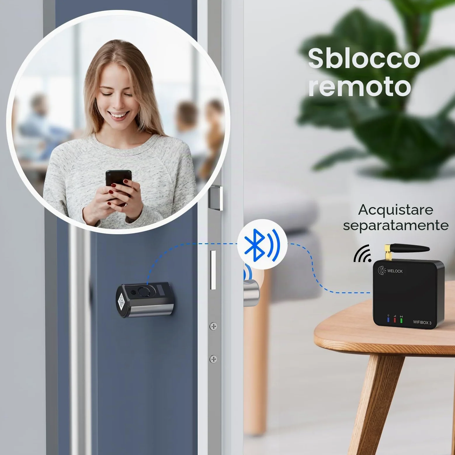 WELOCK Touch63 Serratura Smart serratura Impronta Digitale,Carta RFID,APP | Serratura elettronica WiFi(necessità welock wifibox),serratura porta blindata per porta 50-100mm,Smart Lock IP65,Argento