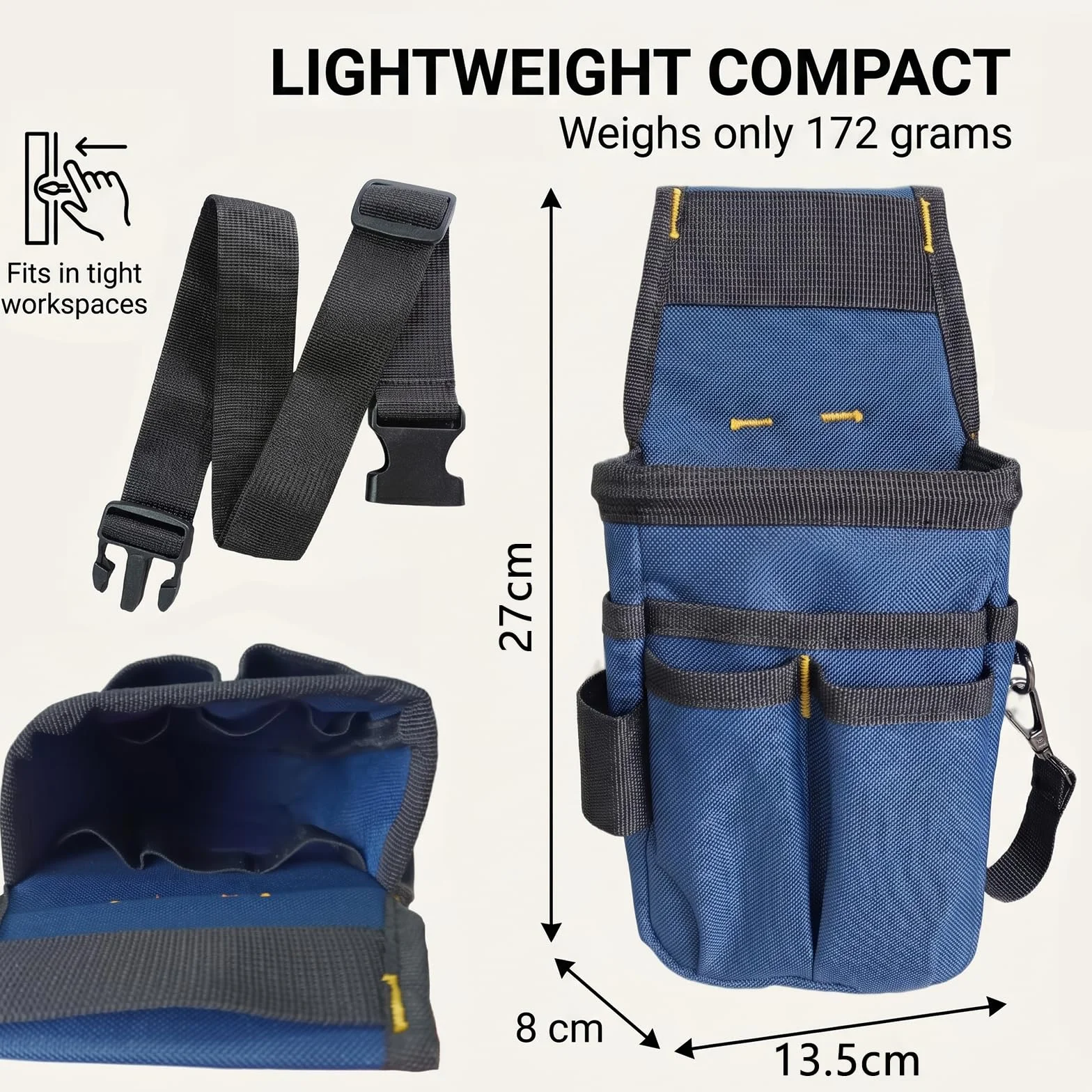 Cintura Porta Attrezzi Marsupio Elettricista Regolabile 14 Tasche Tessuto Oxford 600D Blu