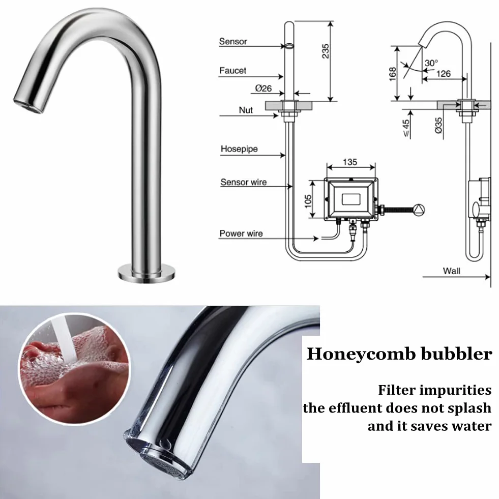 Rubinetto Automatico a Sensore Infrarossi G1/2" Acciaio Inox per Lavello