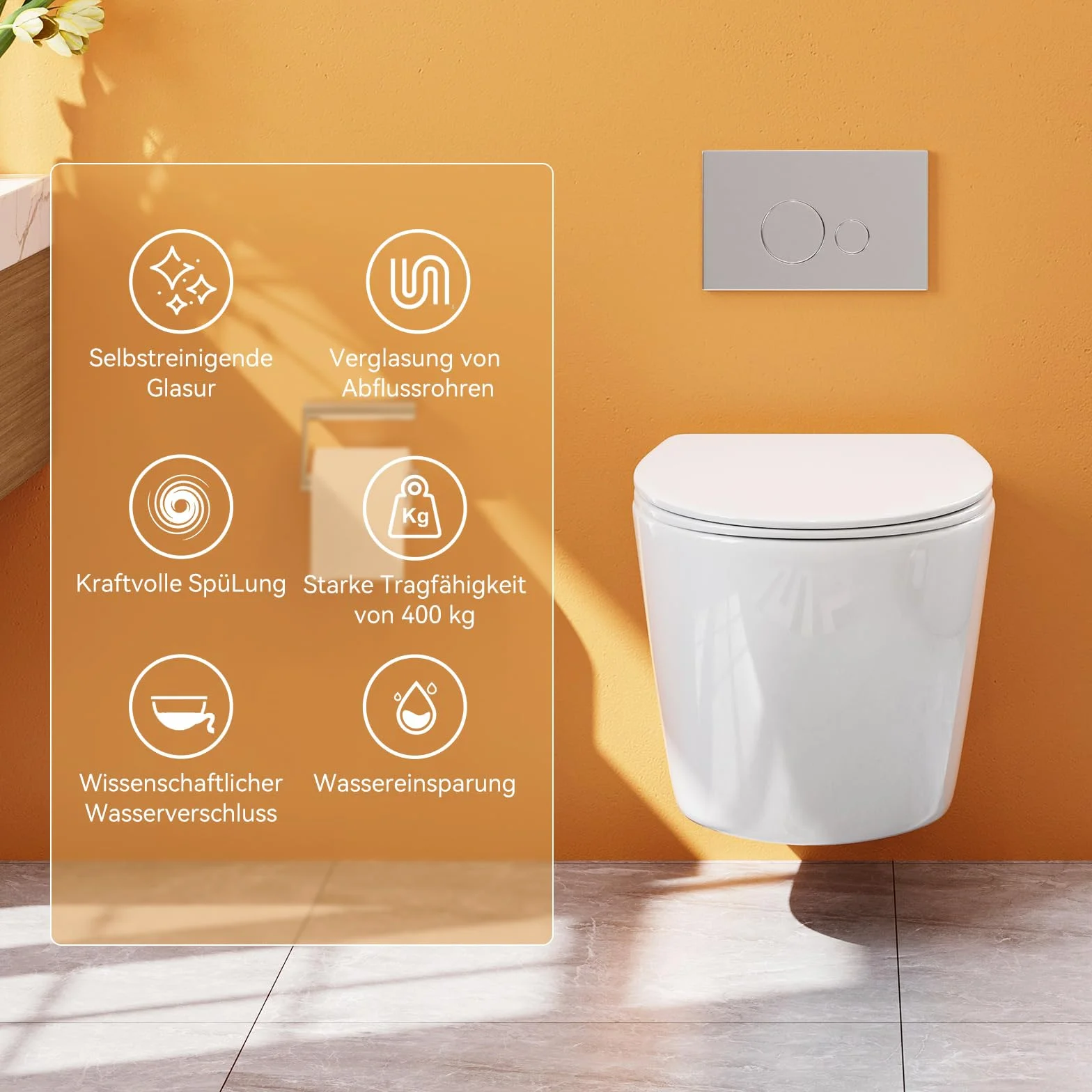 WC sospeso in ceramica Teal Home con coperchio abbassamento automatico e risciacquo superspin monoforo bianco nano 52x37x34,5 cm