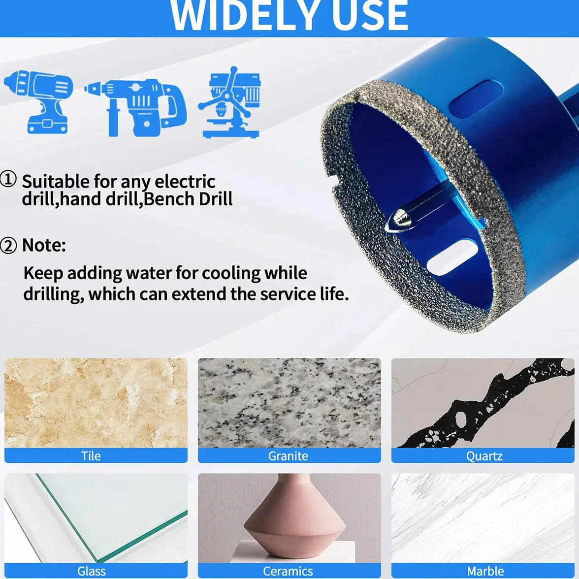 Punte per Trapano Diamantate 42mm con Punte Guida di Centraggio, Sega a Tazza Diamantata per Piastrelle, Marmo e Ceramica
