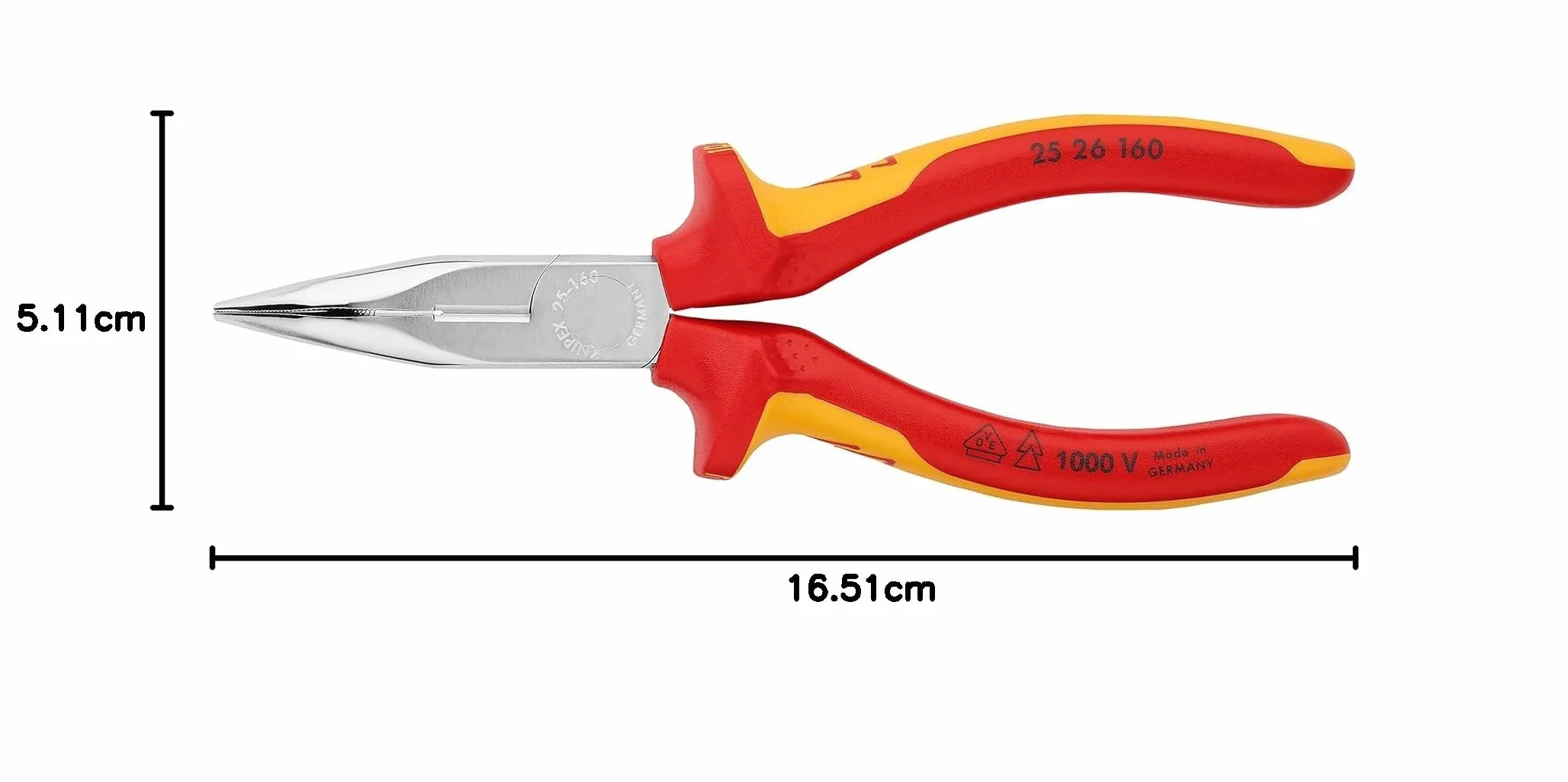 KNIPEX Pinza per meccanica con becchi mezzotondi con tronchese cromata isolata, 25 26 160