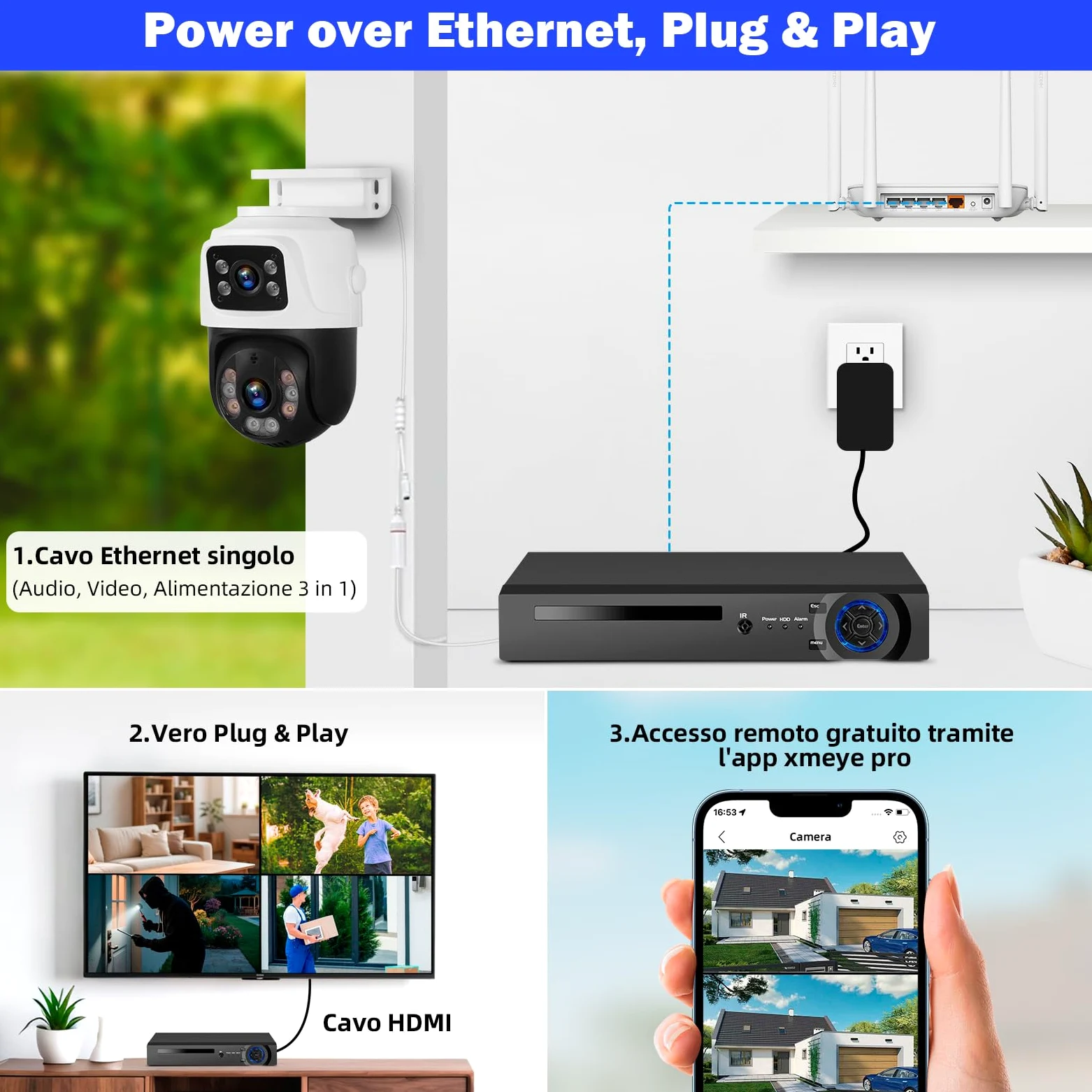 Set telecamera di sorveglianza esterna, 8CH POE con HDD da 1 TB, videoregistratore di rete per sistema di telecamere CCTV per la sicurezza domestica, funziona solo con telecamere IP 3MP/4MP/5MP/6MP