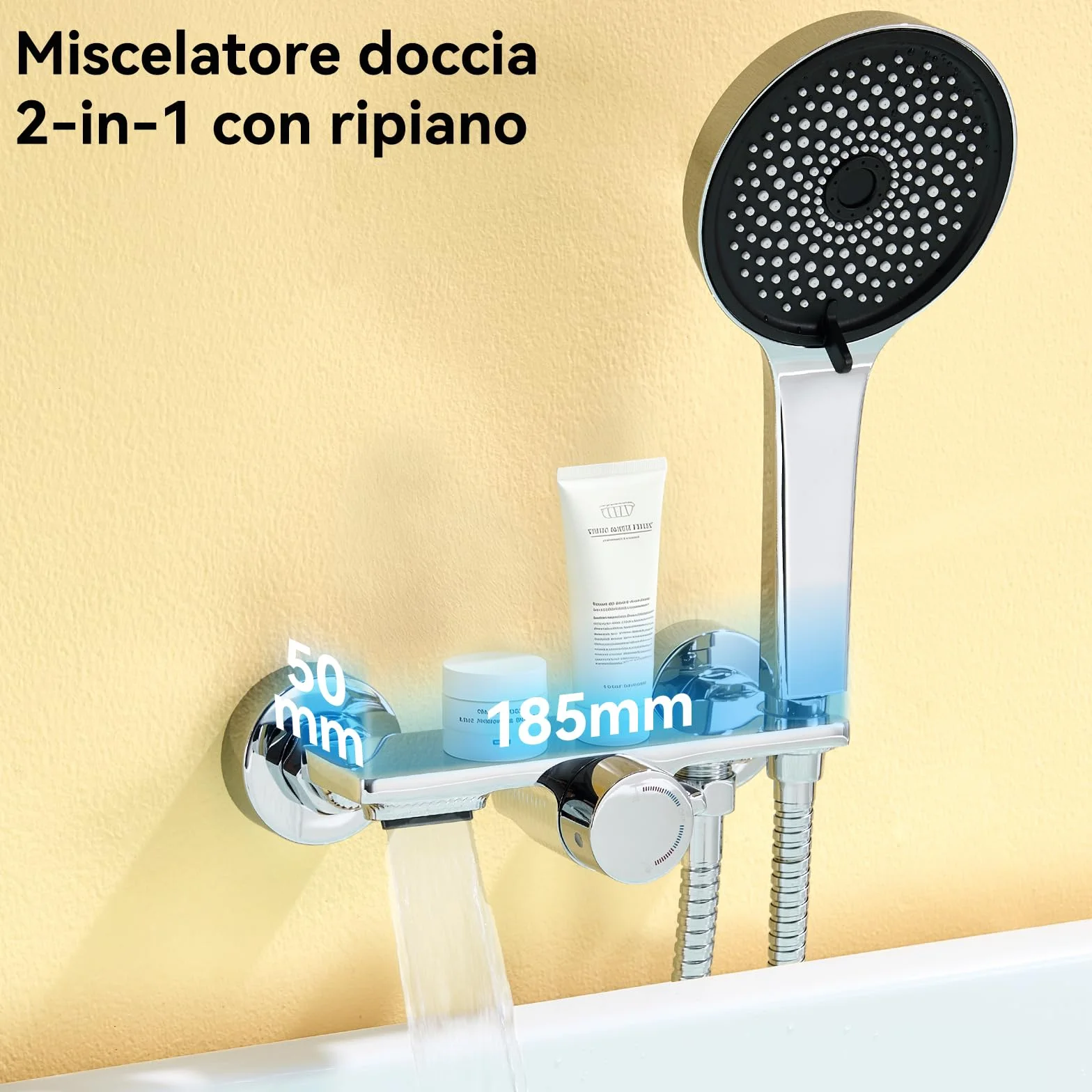 Auralum Miscelatore Doccia Ottone, Rubinetto Vasca da Bagno con Soffione Doccia e Supporto