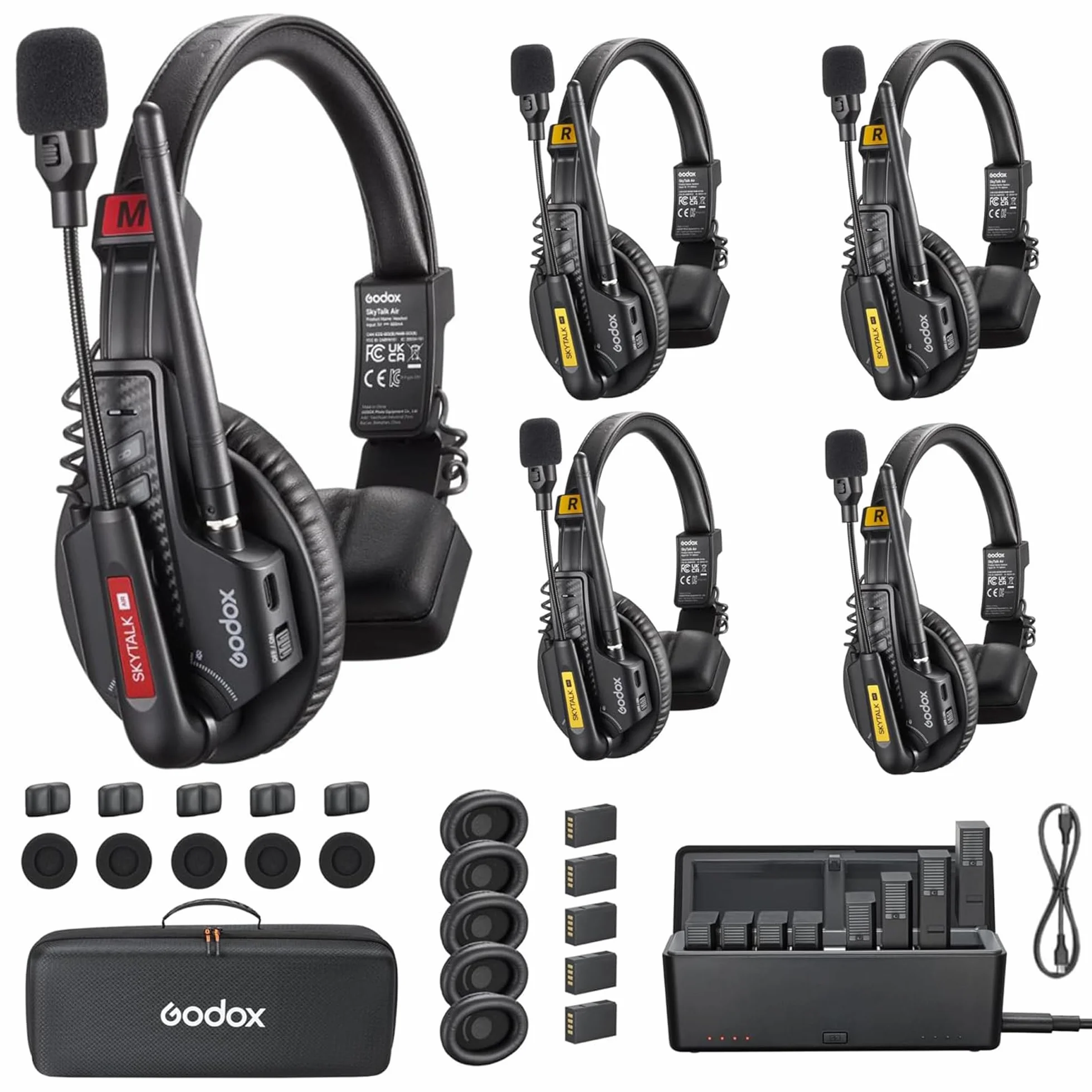 GODOX Skytalk AIR 5S - Sistema di cuffie interfono wireless 2,4 GHz Full Duplex Wireless Headset con gamma 1640FT/500M ENC Noise Cancellation Sistema di comunicazione di monitoraggio in tempo reale
