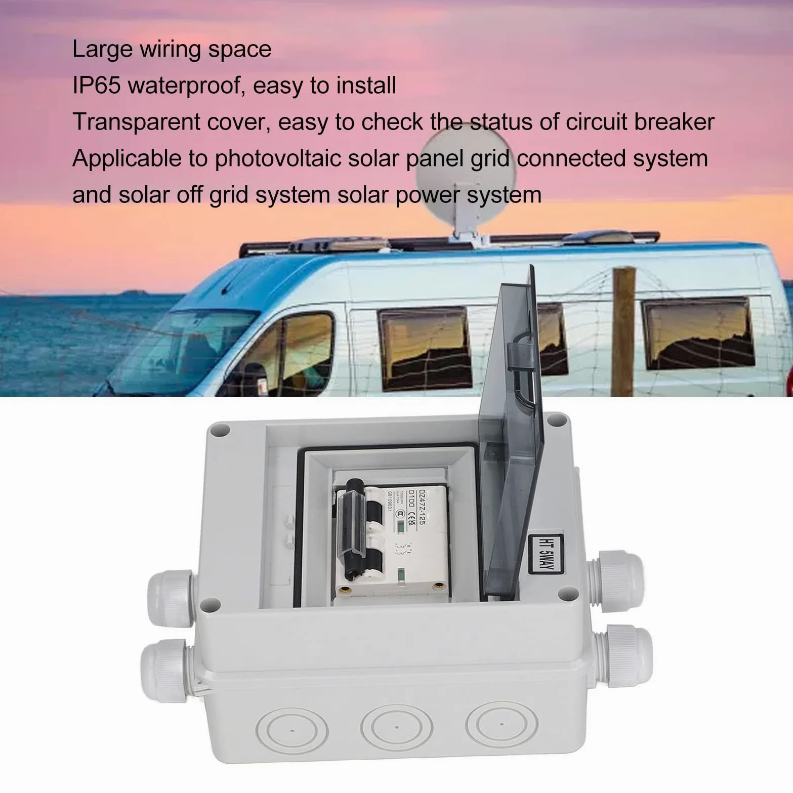 flexman Interruttore Automatico Miniaturizzato CC, Sezionatore Solare Impermeabile 2P CC 1000 V 100 A, Interruttori Automatici CC per Sistemi Fotovoltaici per Array Fotovoltaici RV