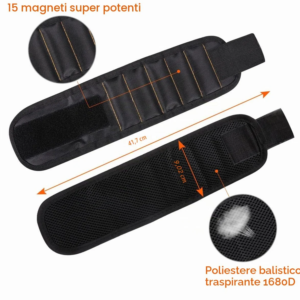 LATME Magnetic Wristband with 15 Strong Magnets for Holding Screws Nails Drill Bits-Best Armband Tool for DIY Handyman-Unique Tool Gift for Men Women (No Pocket)