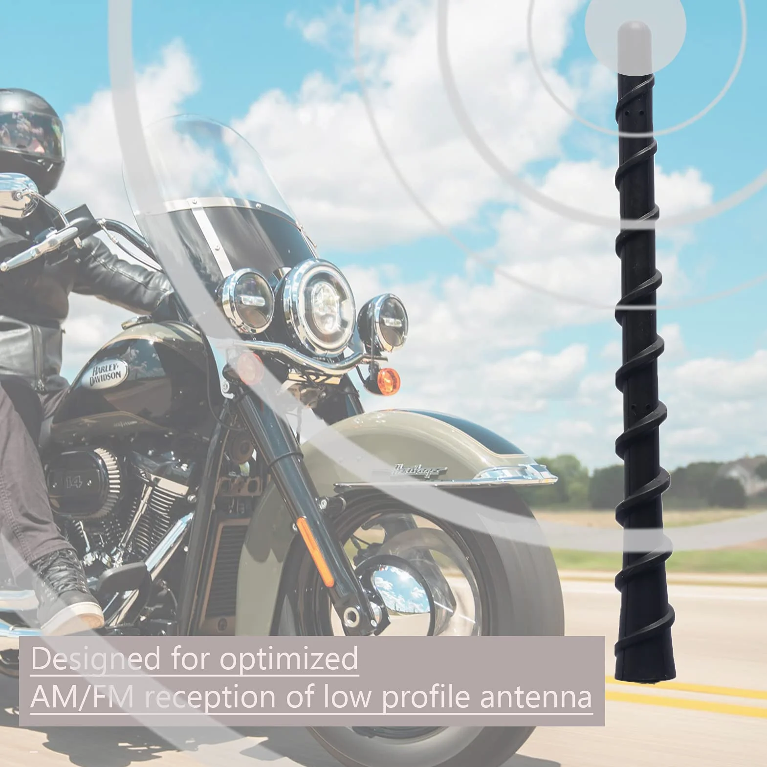 Antenna per moto corta 17,8 cm compatibile con Harley Davidson Tour Electra Road Glide Trike Ultra Classic 1989-2021 | in gomma morbida | progettata per una ricezione radio ottimizzata