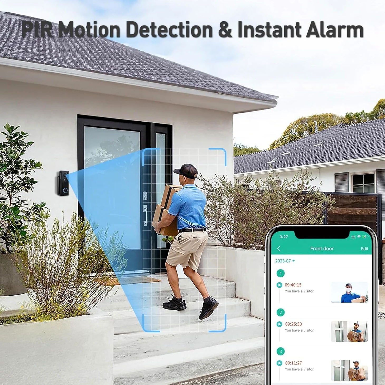 Videocitofono wireless senza abbonamento, videocamera di sicurezza HD 2K wireless locale/cloud con staffa multi-angolo, Wi-Fi 2,4 GHz, funziona con Alexa e Google Home