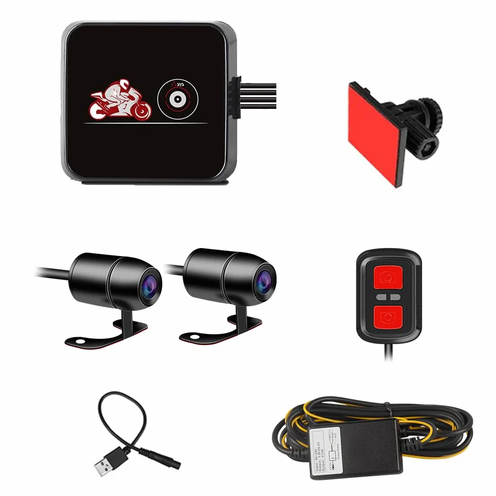 VSYSTO Dash Cam Moto, Fotocamera per Moto Obiettivo Grandangolare 130°, Impermeabile Doppia Anteriore e Posteriore 1080P Videocamera con WiFi, Visione Notturna, Sensore G, Registrazione in loop