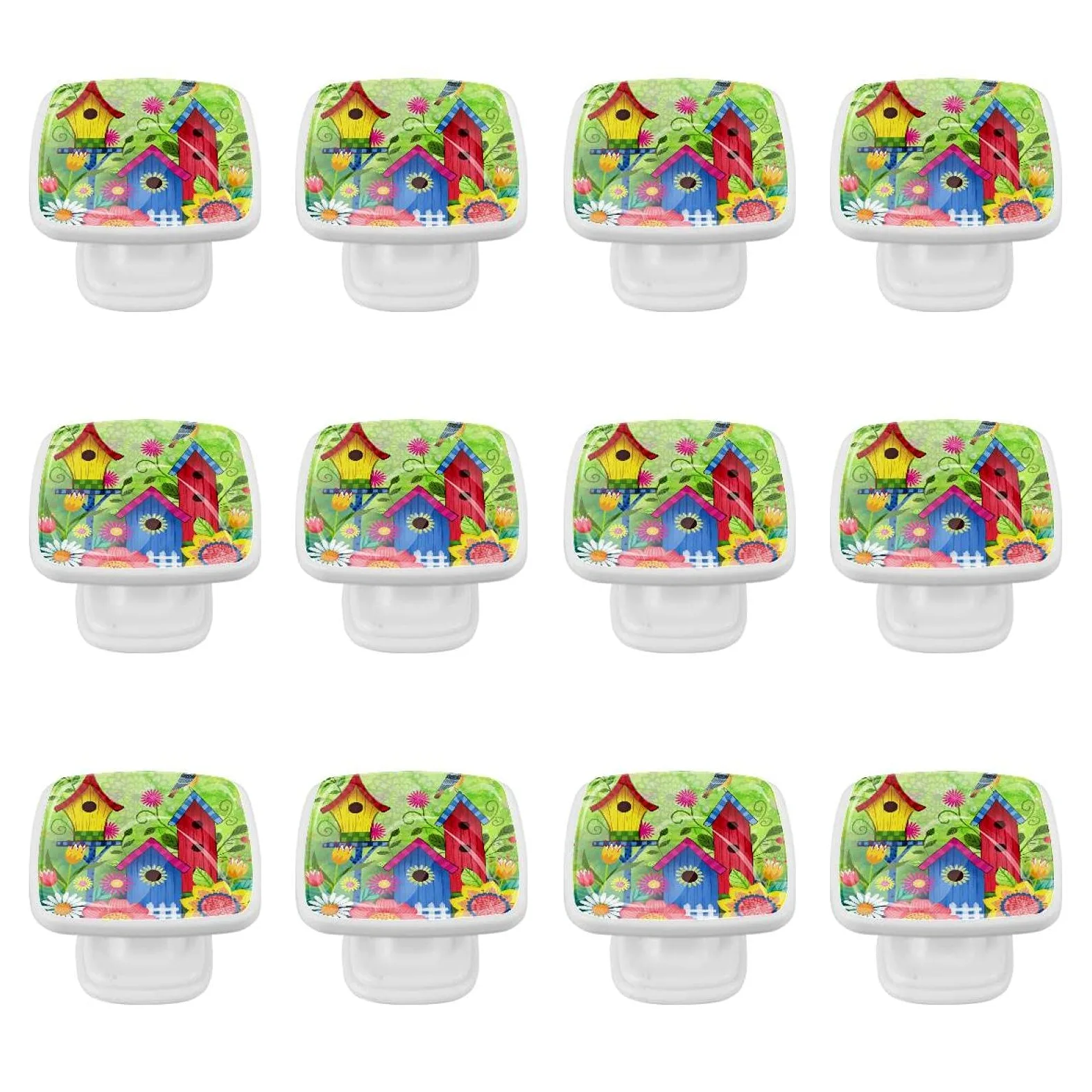TBOUOBT Confezione da 12 pomelli per mobili, pomelli per comò, pomelli per cassetti, pomelli per mobili da cucina, pomelli per armadi e cassetti,benvenuto uccello legno casa fiore giardino