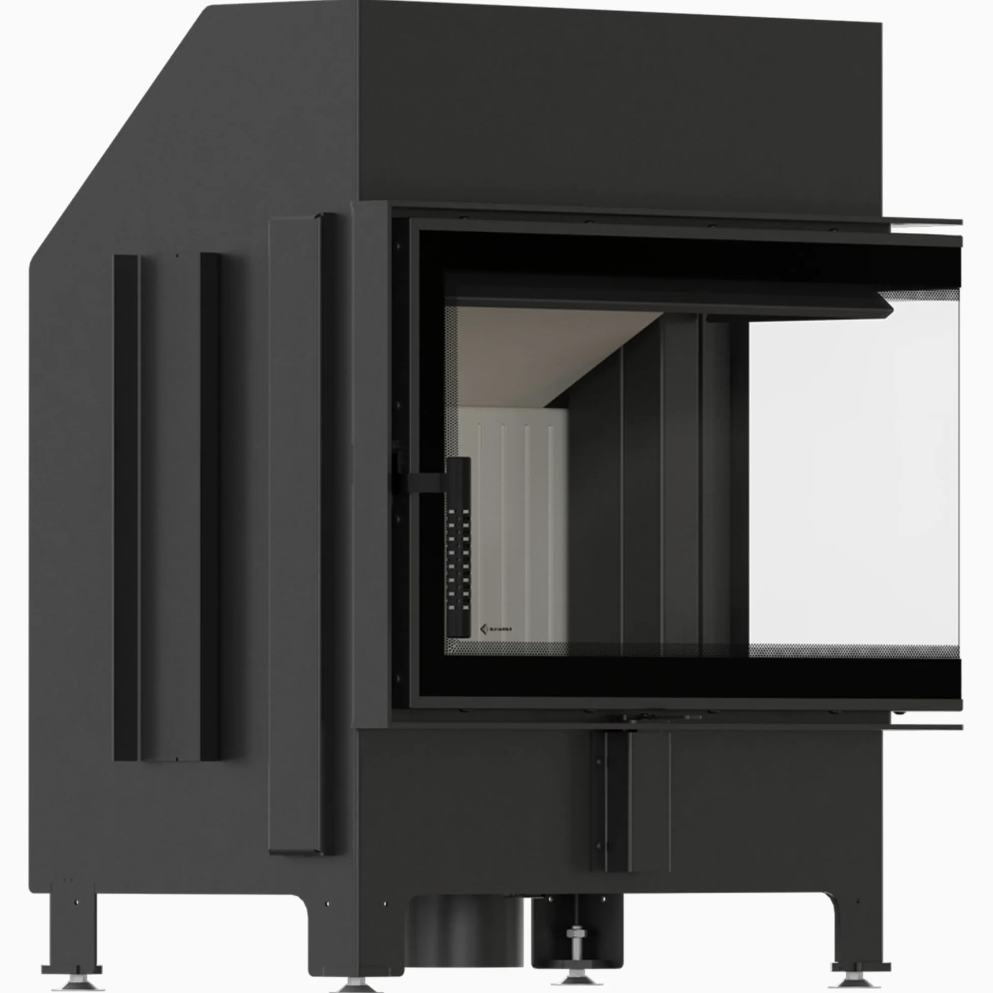 KRATKI Inserto per camino in acciaio a legna ZIBI 9,9 kW Ø180 destro A+ ECO | Acciaio nero, efficienza 86%, classe A+. Ecodesign, BImSchV 2, Flamme Verte 7; per recupero calore.; combustione efficiente