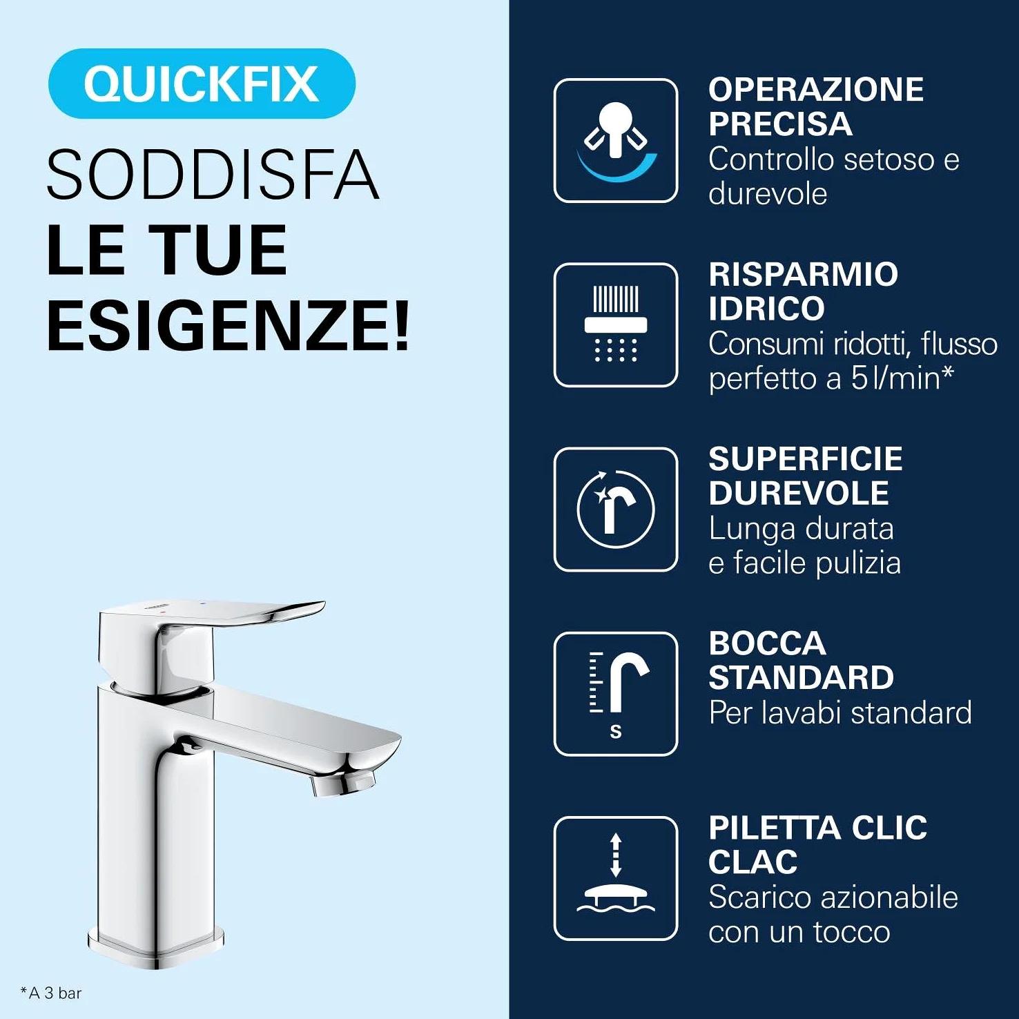 GROHE Dice Rubinetto miscelatore per lavabo con piletta click-clack (S-Size 152 mm, cartuccia ceramica 28 mm, risparmio idrico, facile da installare), cromo, 1018570000