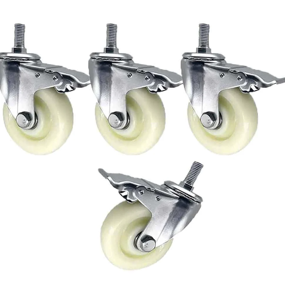 4 Confezione Universale Industriale Ruote M14 perno filettato Girevole Ruote per carichi pesanti Mobili Ruota con Freno Antiscivolo resistente all'usura (Colore : Con Freno, Dimensione : 125mm)