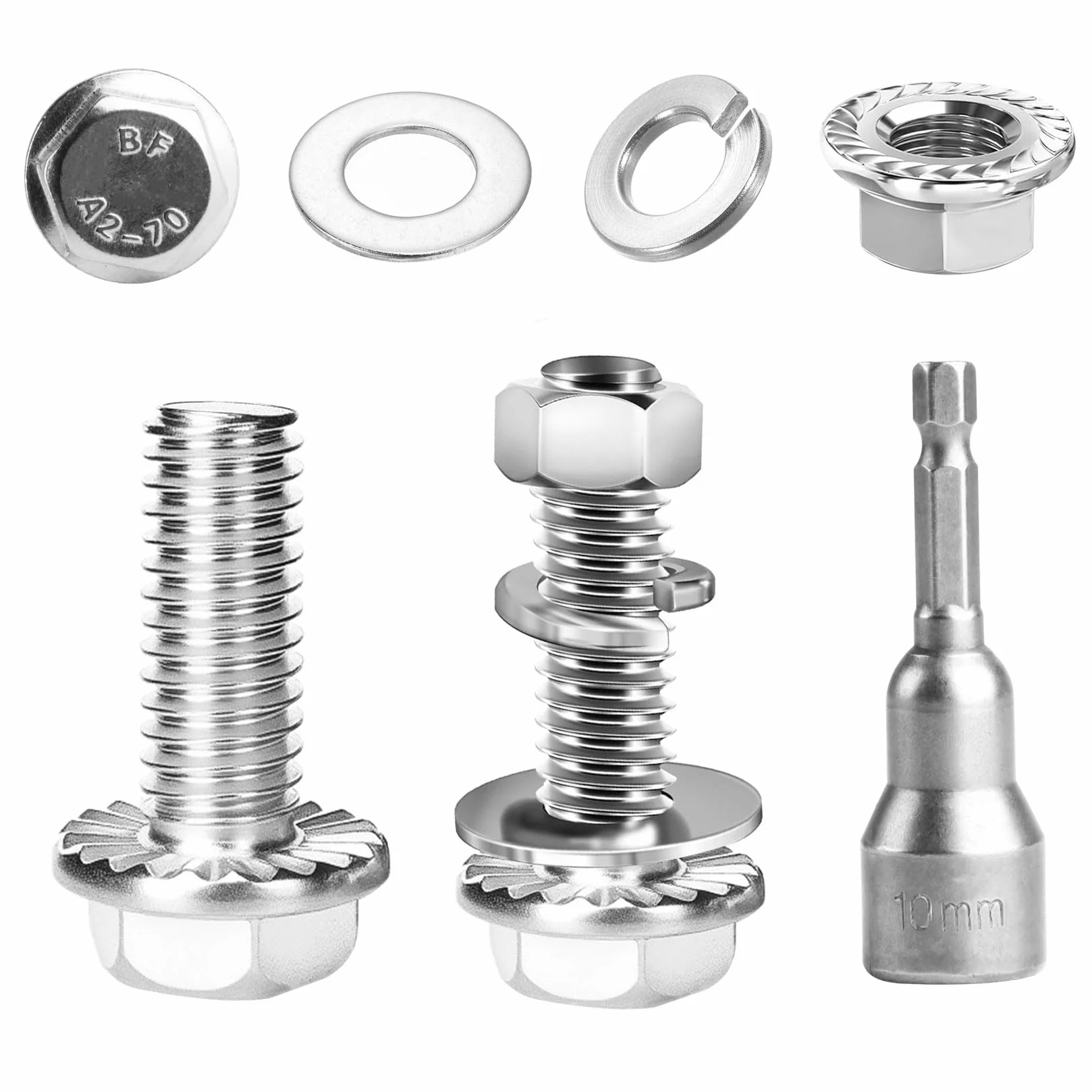 Set di Viti Esagonali M6x16mm in Acciaio Inossidabile A2 V2A, Bulloni e Dadi Flangiati