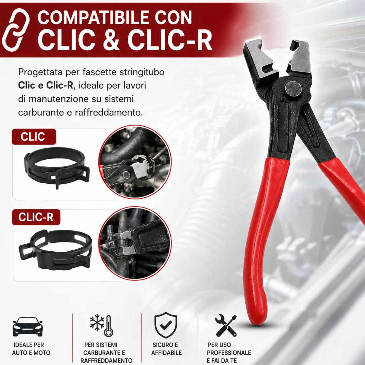 Pinza per Fascette Stringitubo Clic-R 17 cm Professionale in Acciaio Impugnatura Antiscivolo