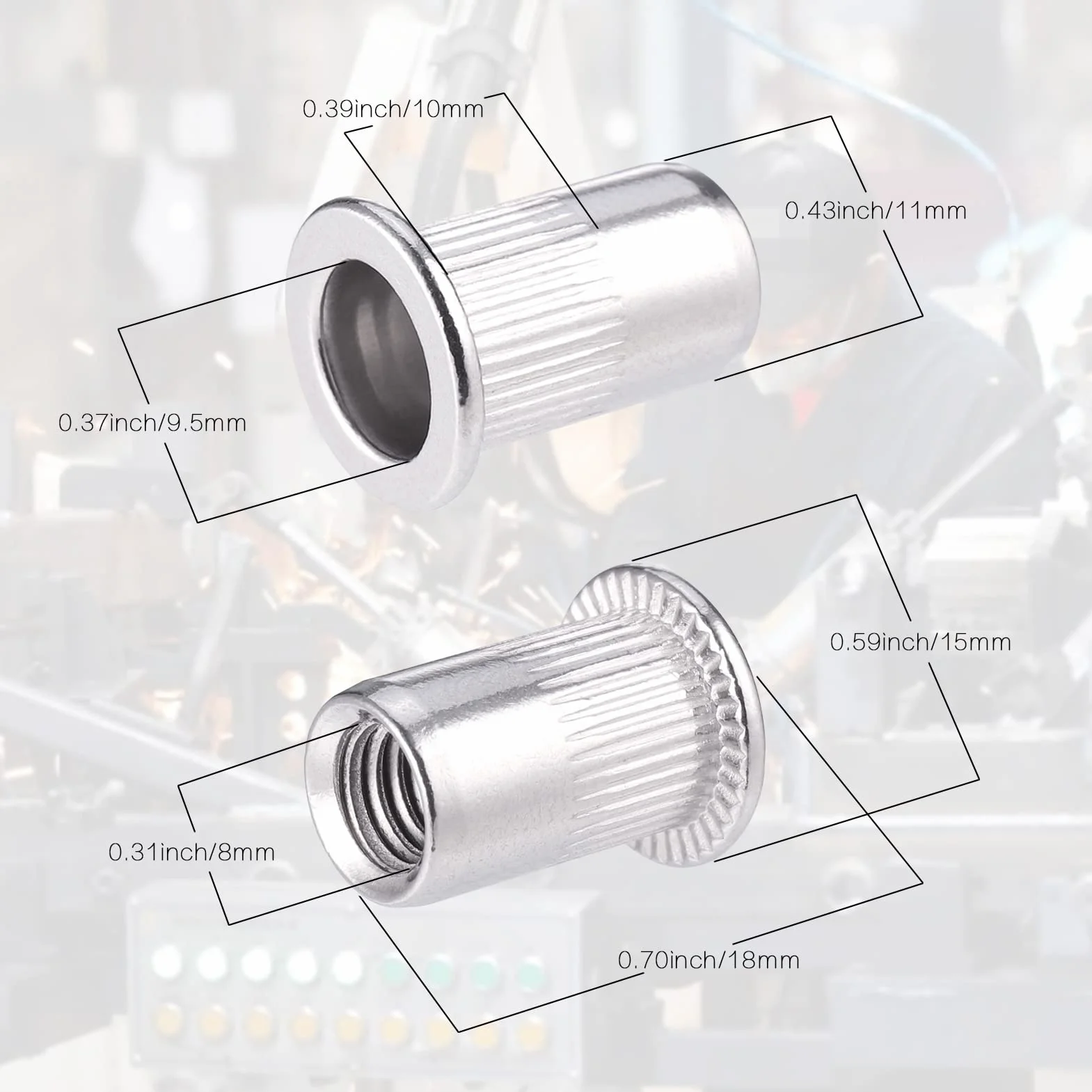 Rivetti Filettati M8 Acciaio Inossidabile 60 Pezzi 304 Dado a Rivetto