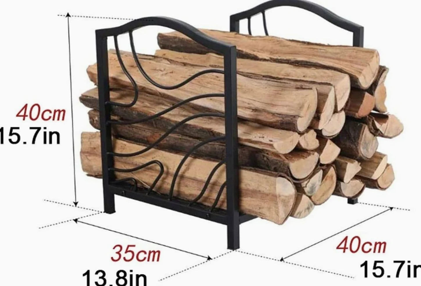 Portalegna da camino in metallo resistente, per interni ed esterni, cestino nero per legna da ardere, robusto per braciere e cortile