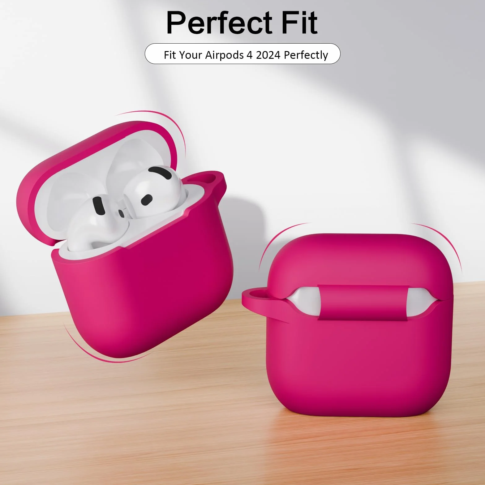 Compatibile con AirPods 4 Custodia Case Cover, Case Protettiva Antiurto Antiscivolo in Silicone per AirPods 4a Generazione (2024) (USB-C) Custodia con Moschettone, Rose Pink