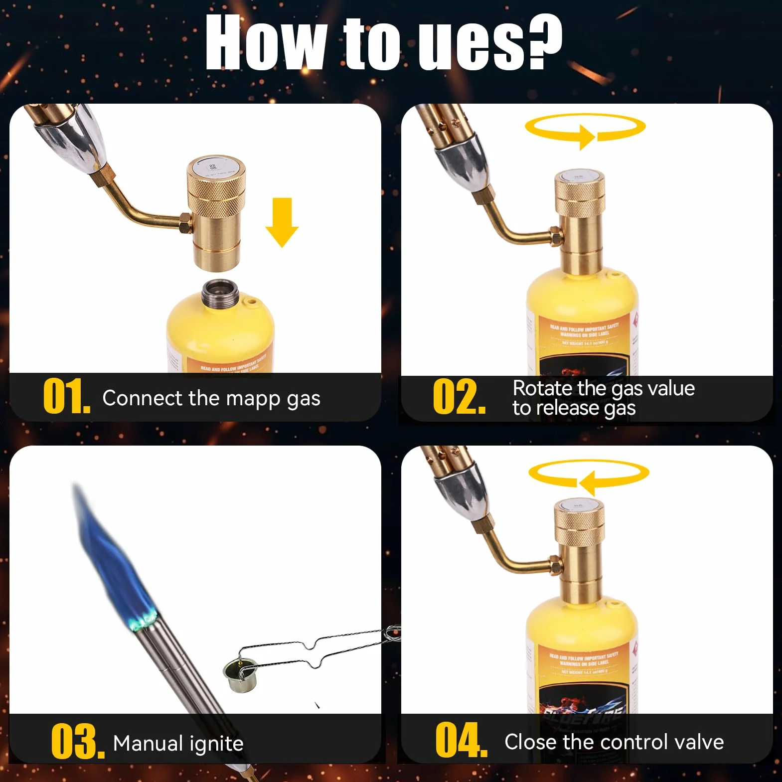 BLUEfire Torcia Turbo a getto a tripla fiamma Trigger Start Cucina Ricerca Saldatura a gas Carburante MAPP MAP Pro Propano Base stabilizzatrice libera