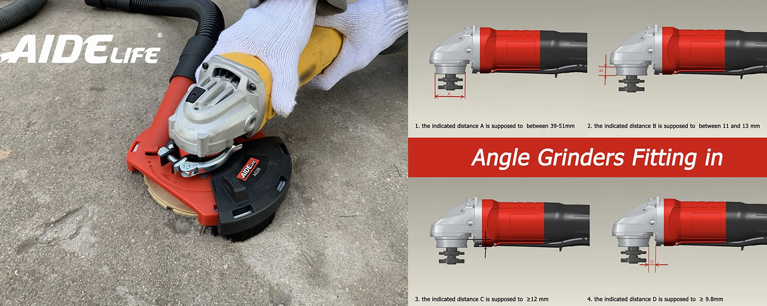Aidelife cuffia di aspirazione universale per smerigliatrice angolare 115/125mm