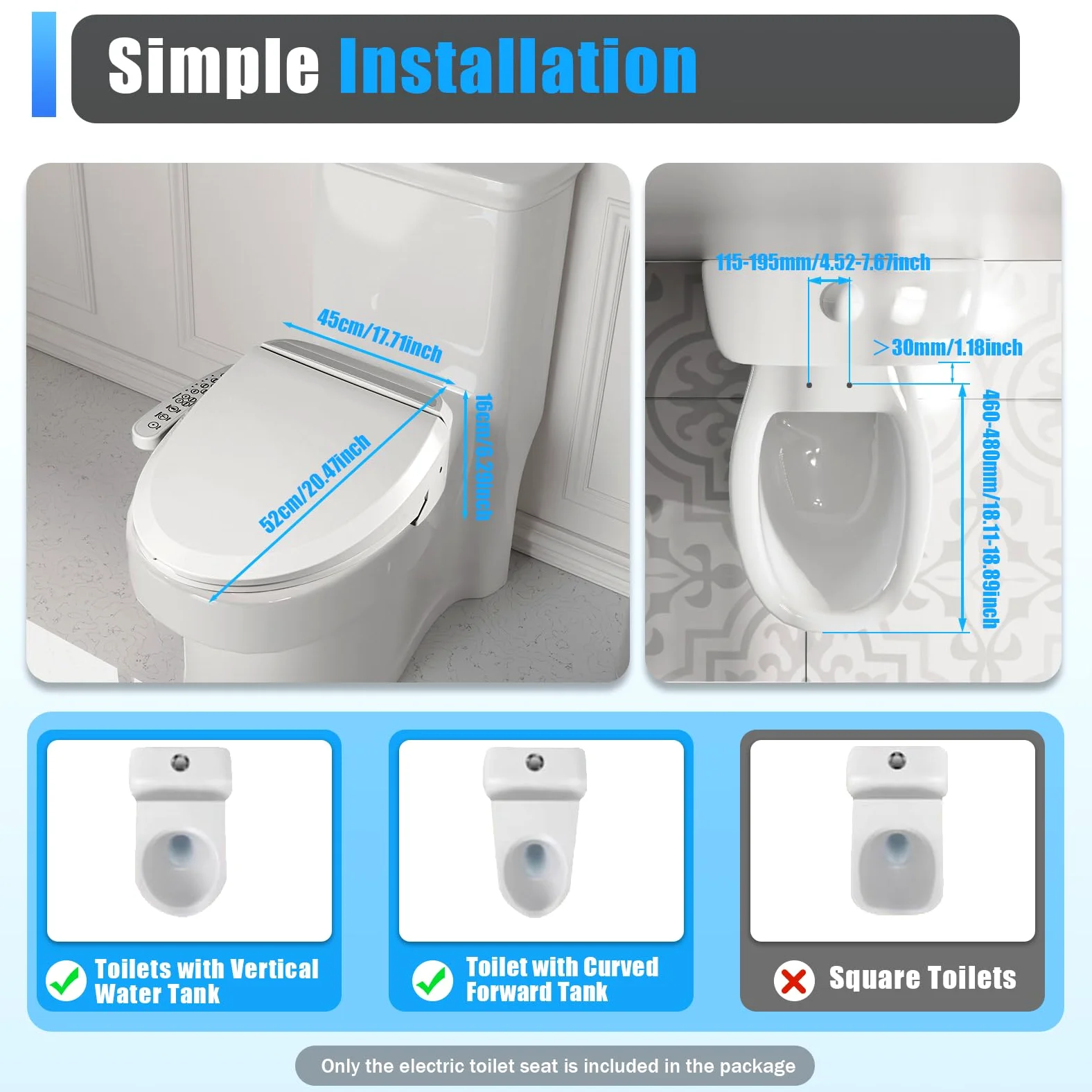 Sedile WC, doccia, WC con abbassamento automatico, copriwater non elettrico, doppio ugello autopulente
